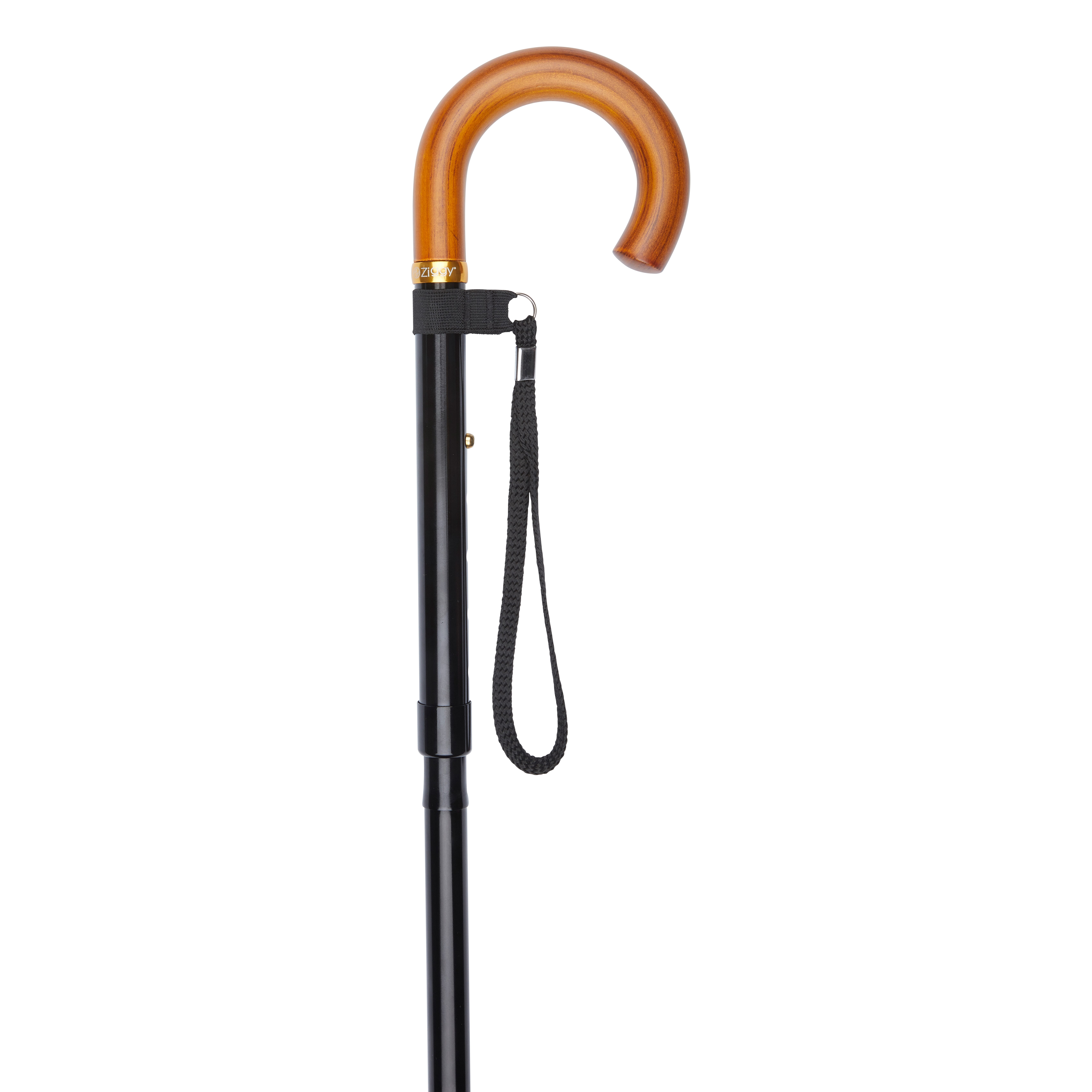 folding stick with crook handle black natural handle