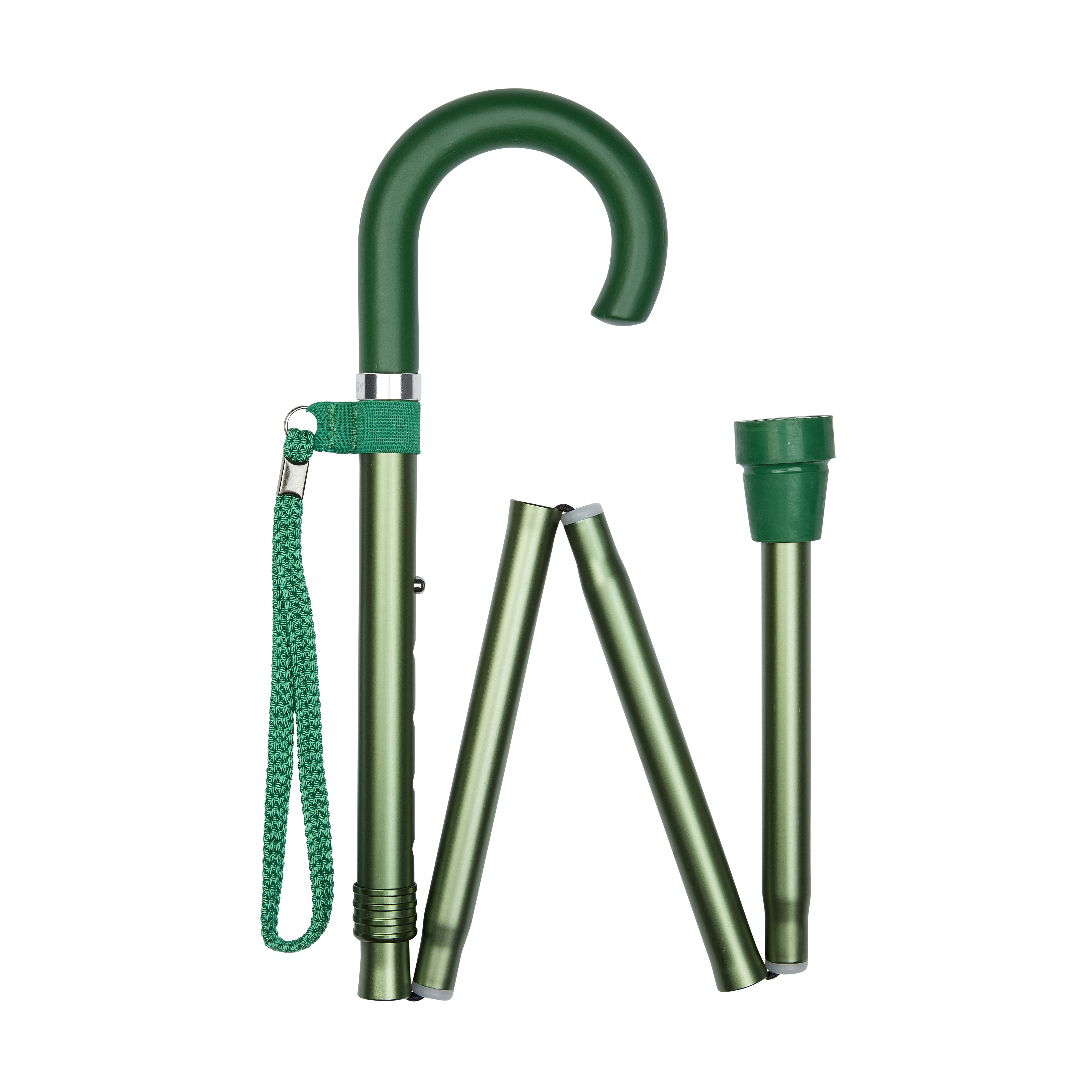 folding stick with crook handle green folded