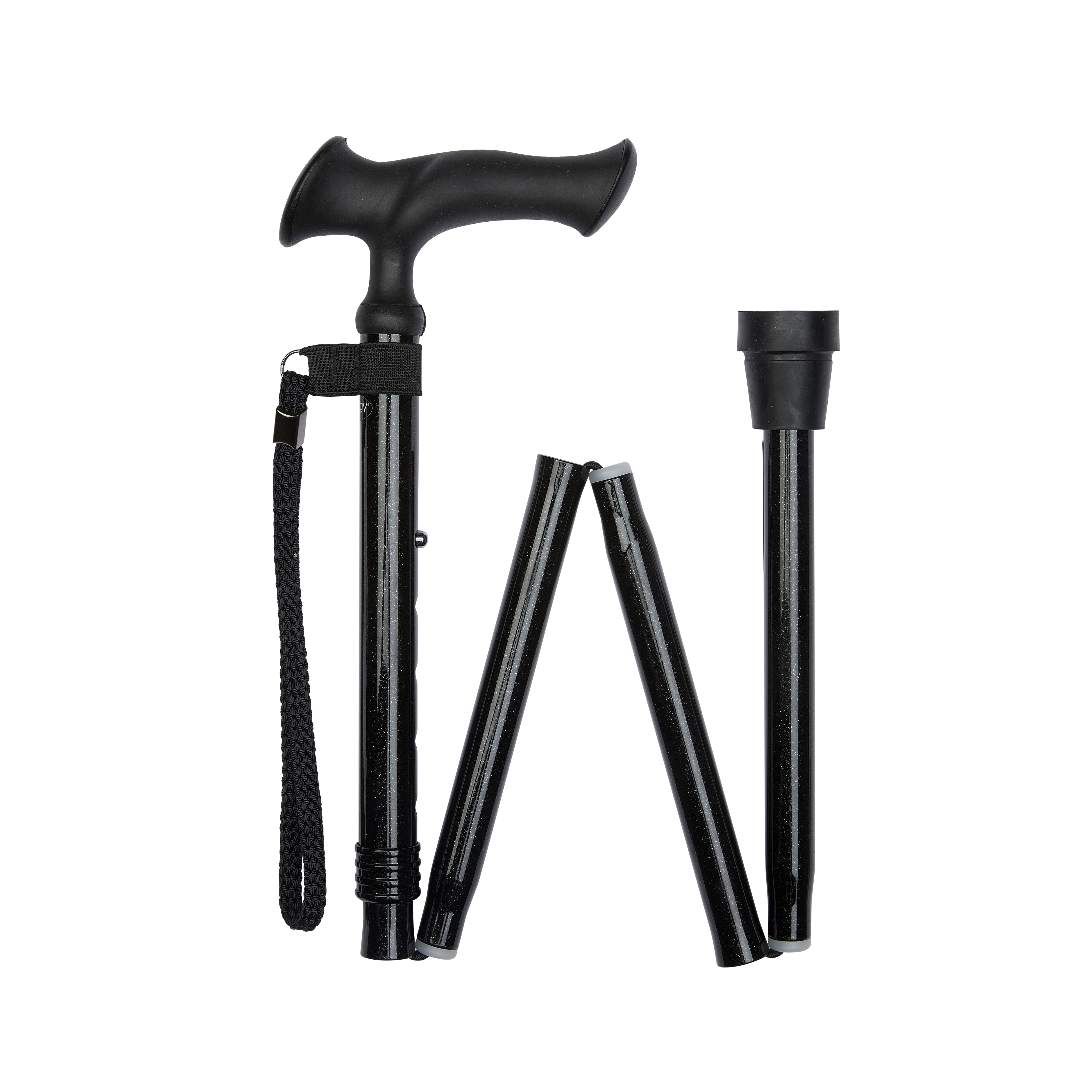 folding stick with ergonomic handle black folded