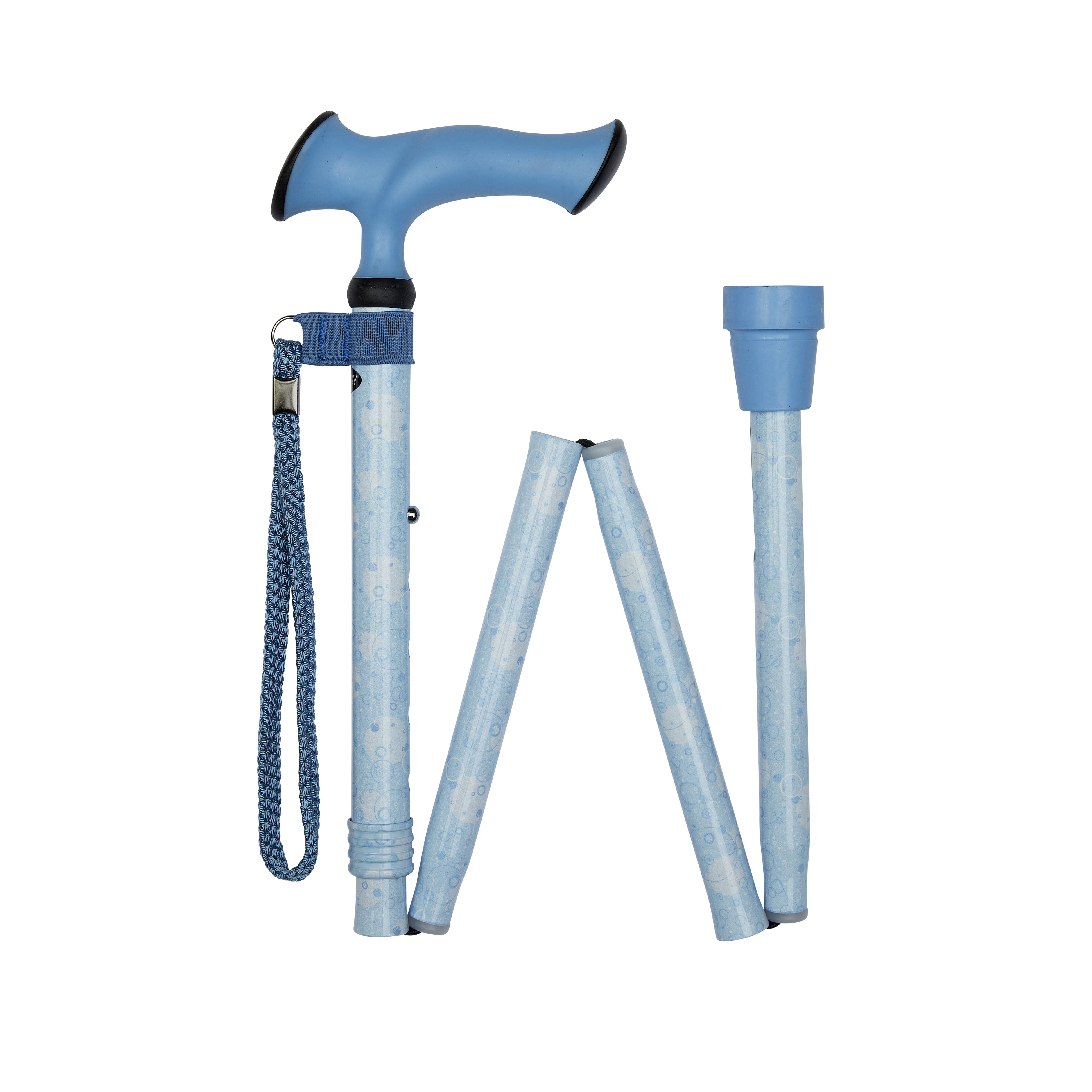 folding stick with ergonomic handle blue circles folded