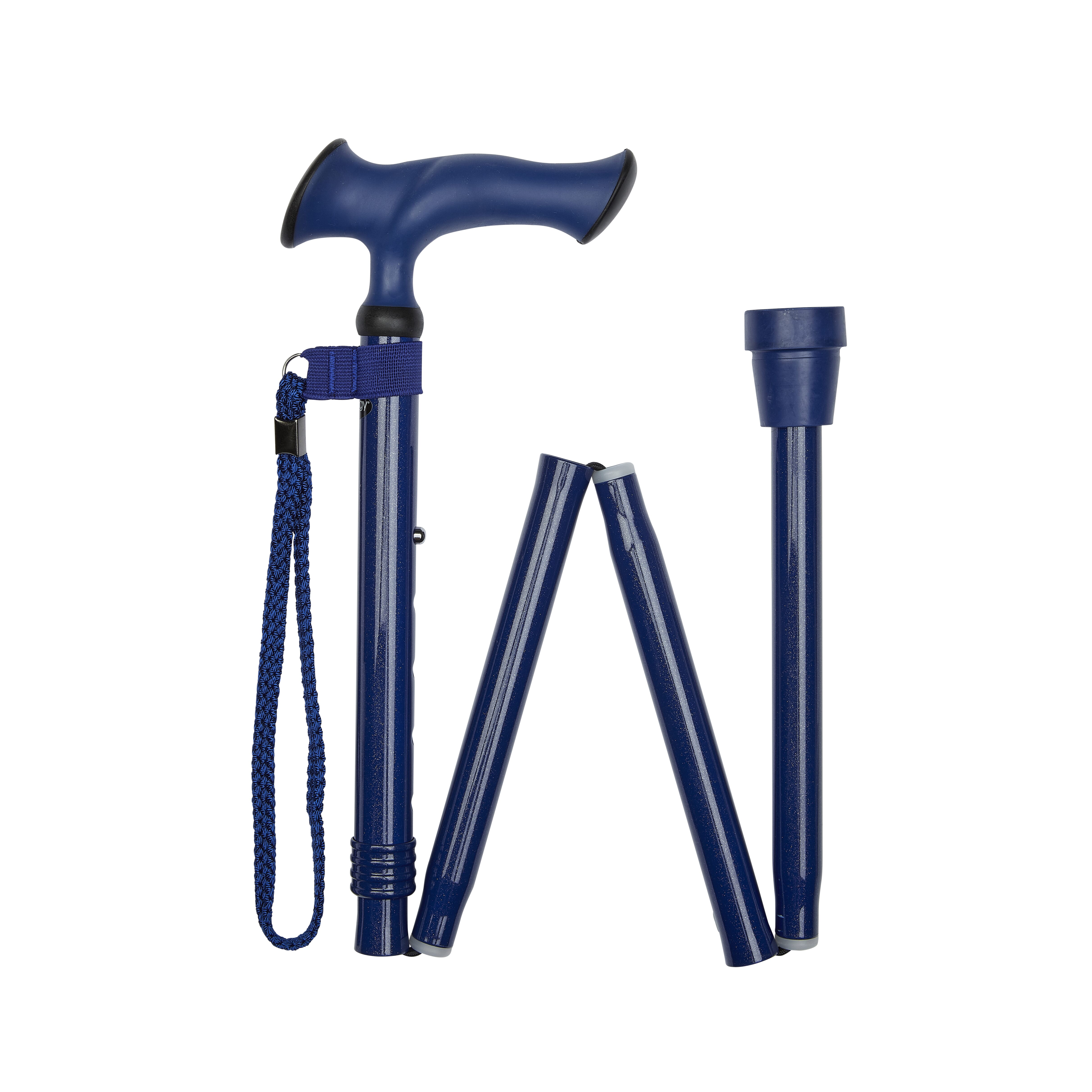 folding stick with ergonomic handle blue folded