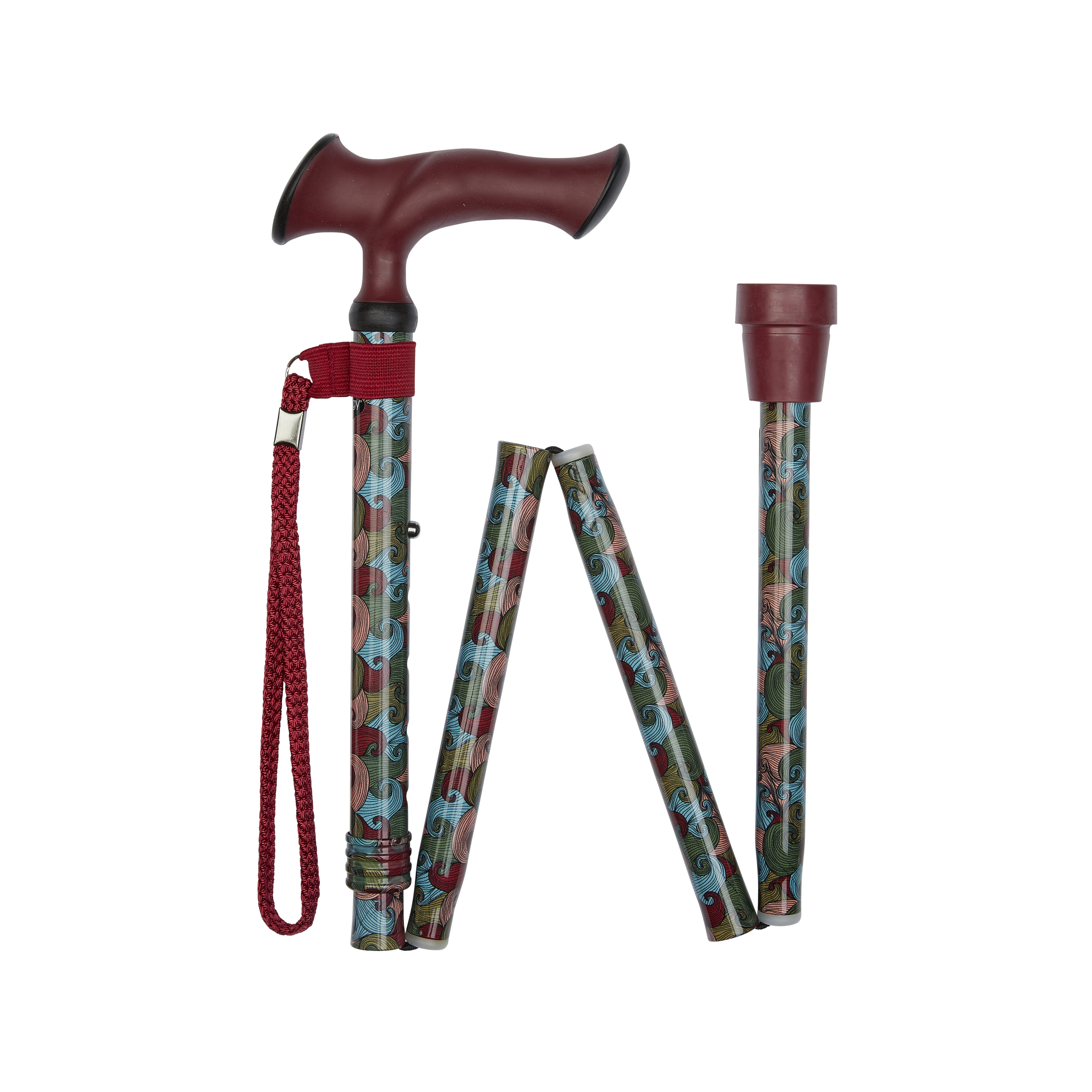 folding stick with ergonomic handle red waves folded