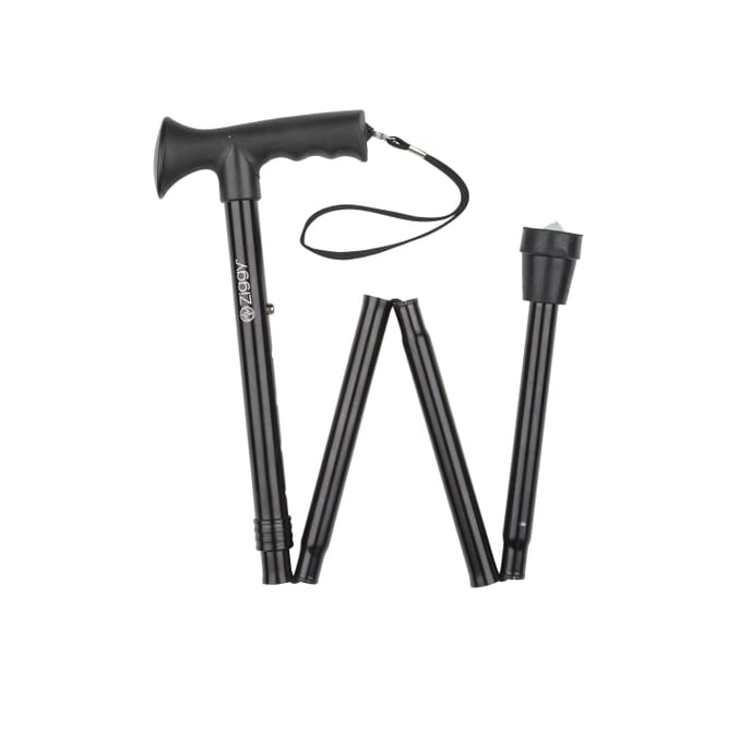 folding stick with gel grip handle black folded