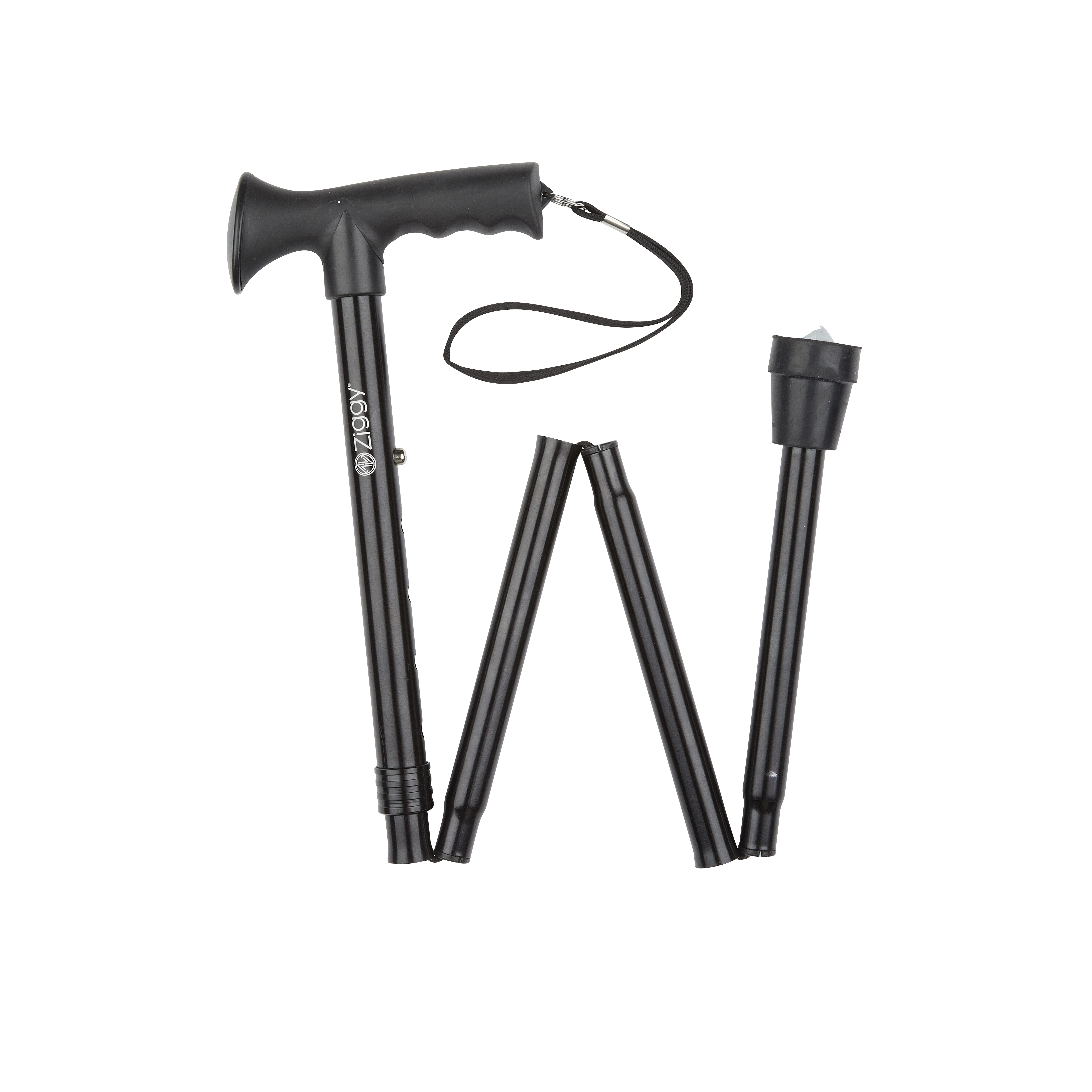 folding stick with gel grip handle black folded