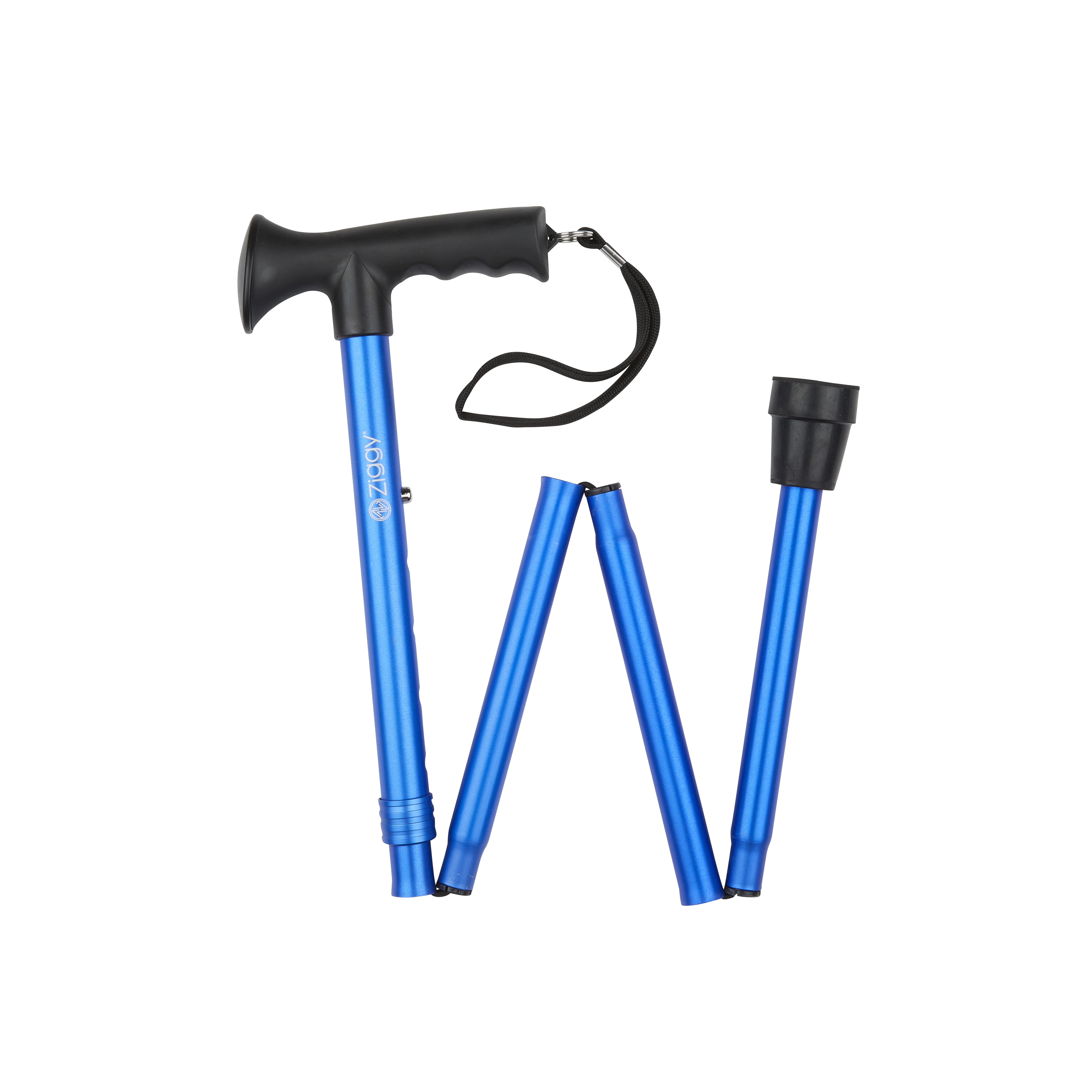 folding stick with gel grip handle blue folded