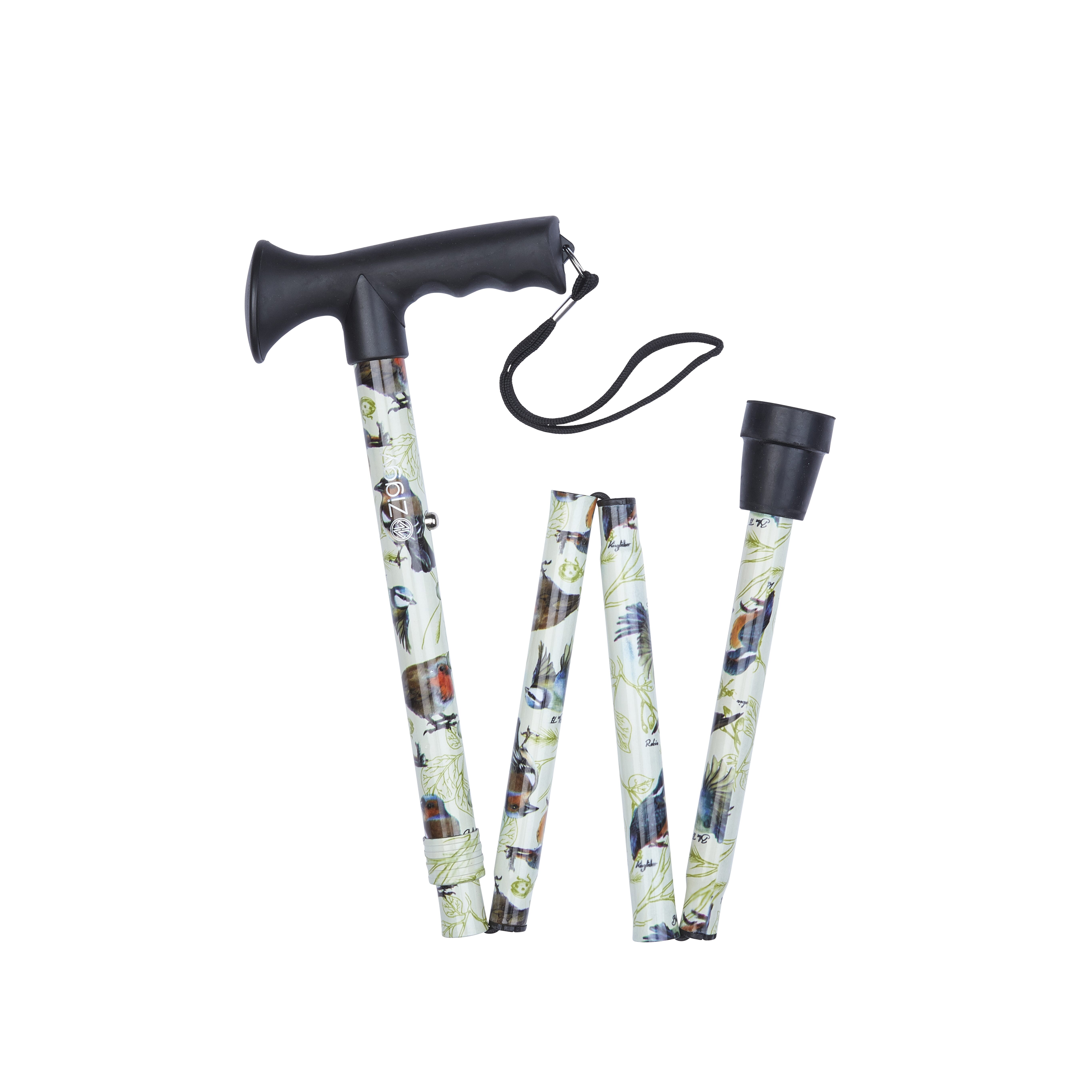 folding stick with gel grip handle garden birds pattern folded