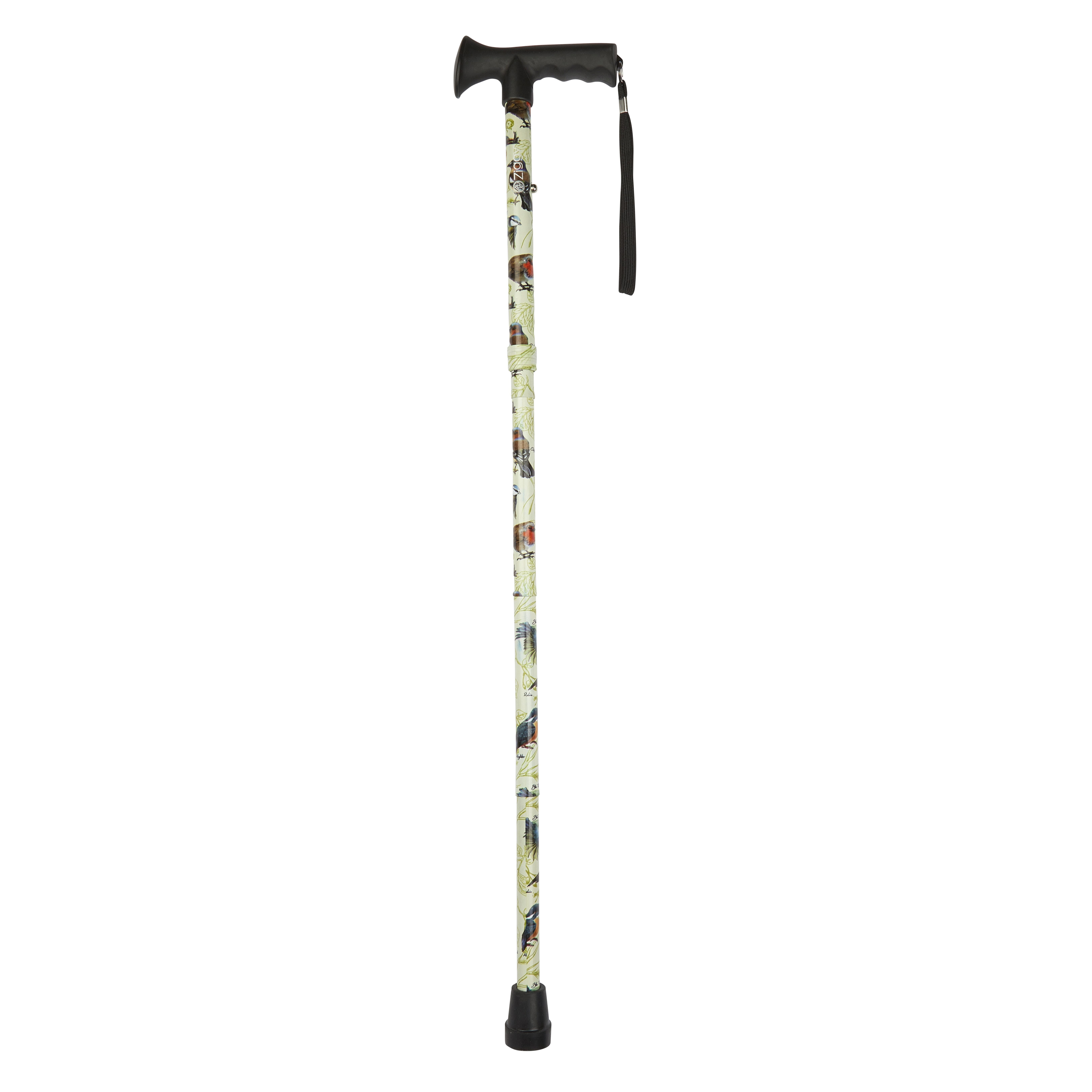 folding stick with gel grip handle garden birds pattern