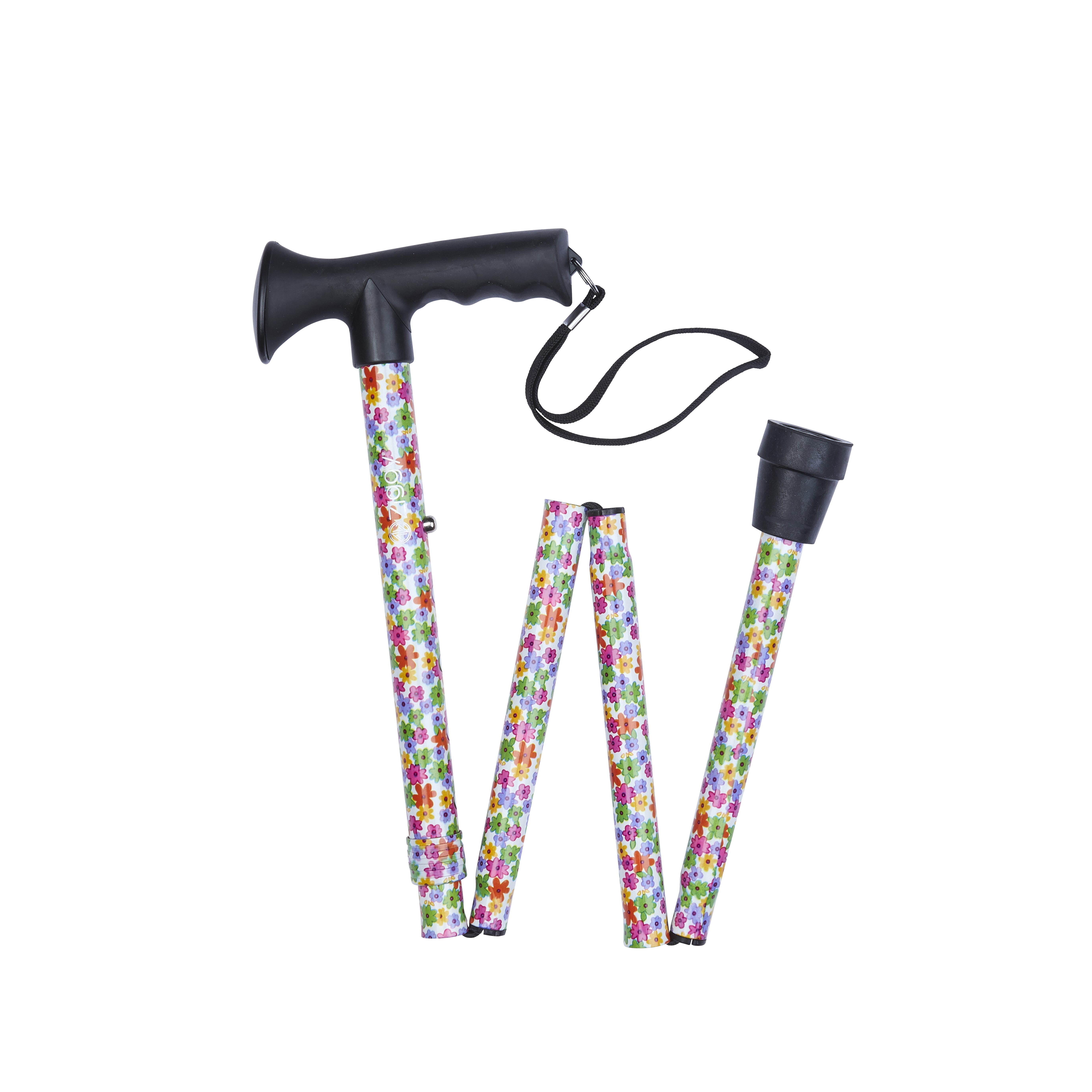 folding stick with gel grip handle multi floral pattern folded