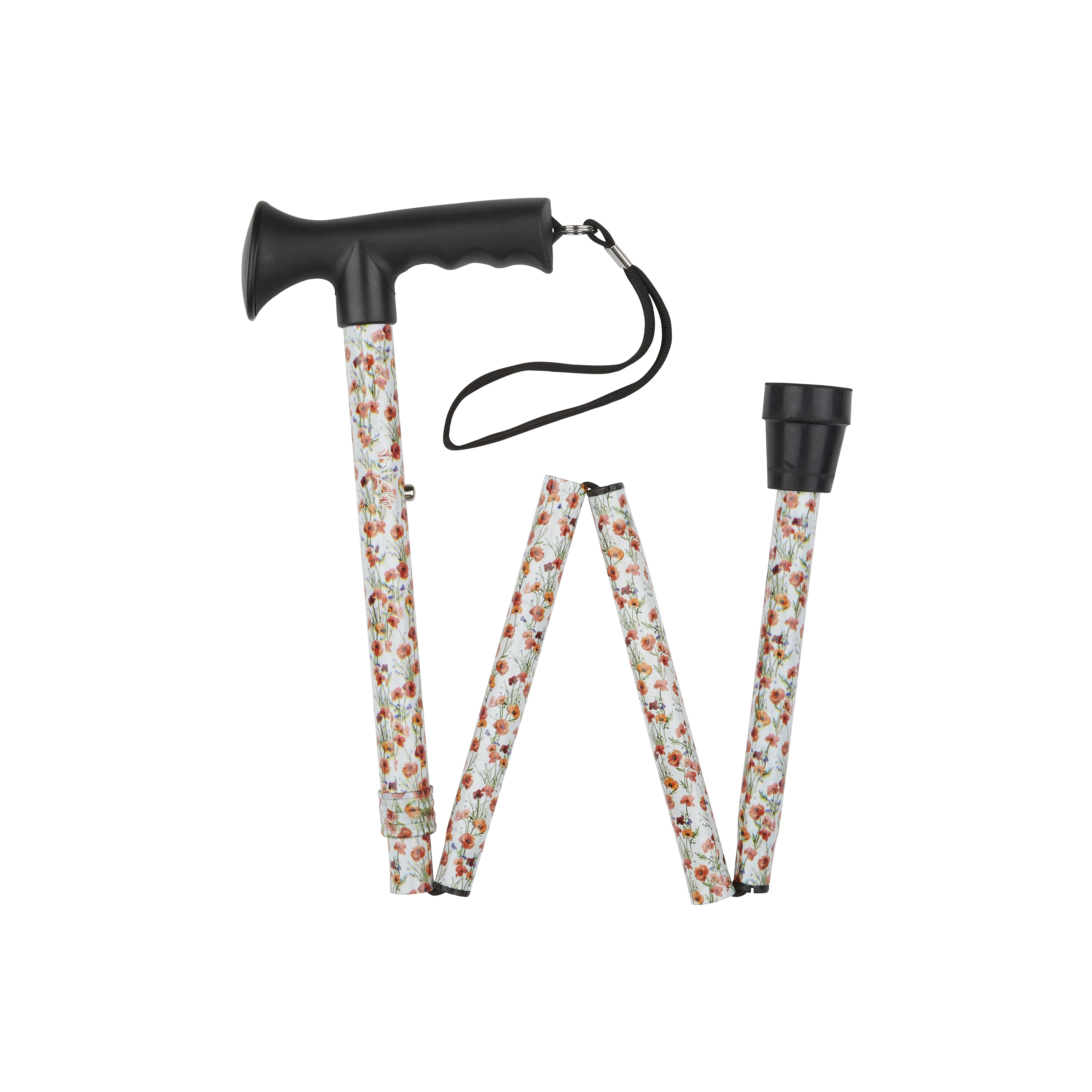 folding stick with gel grip handle poppies pattern folded