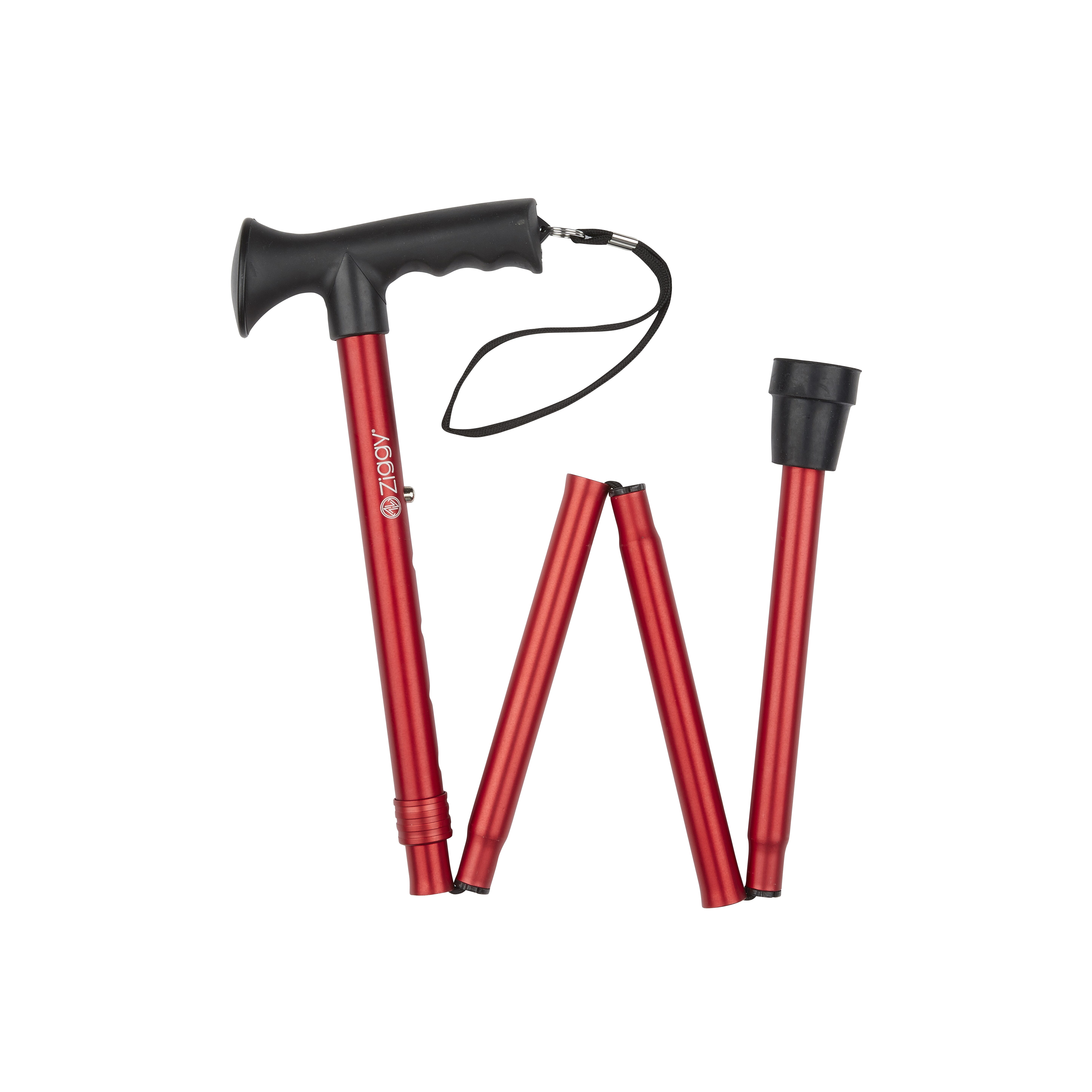 folding stick with gel grip handle red folded