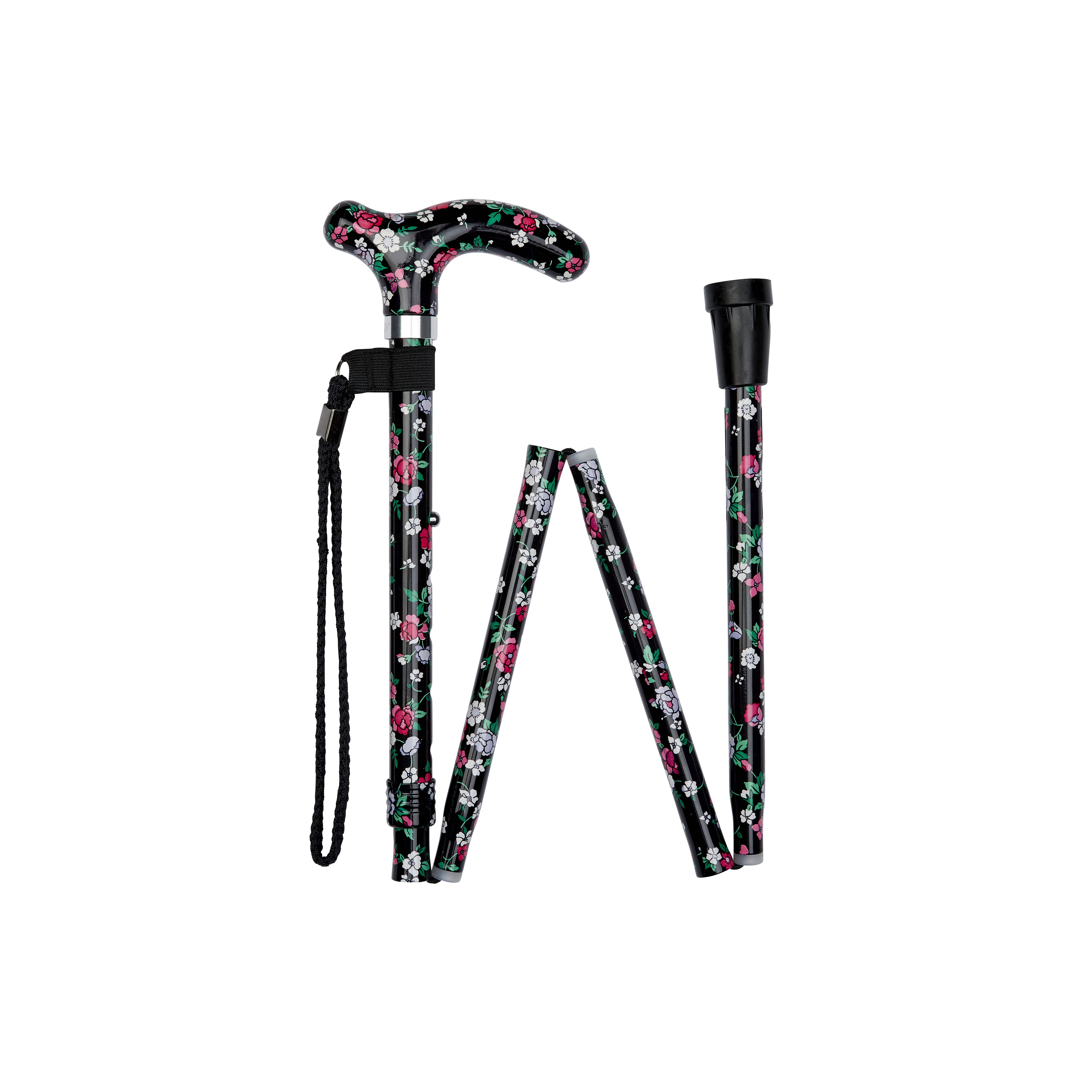 View Folding Stick With Petite Patterned Handle Black Floral Pattern information