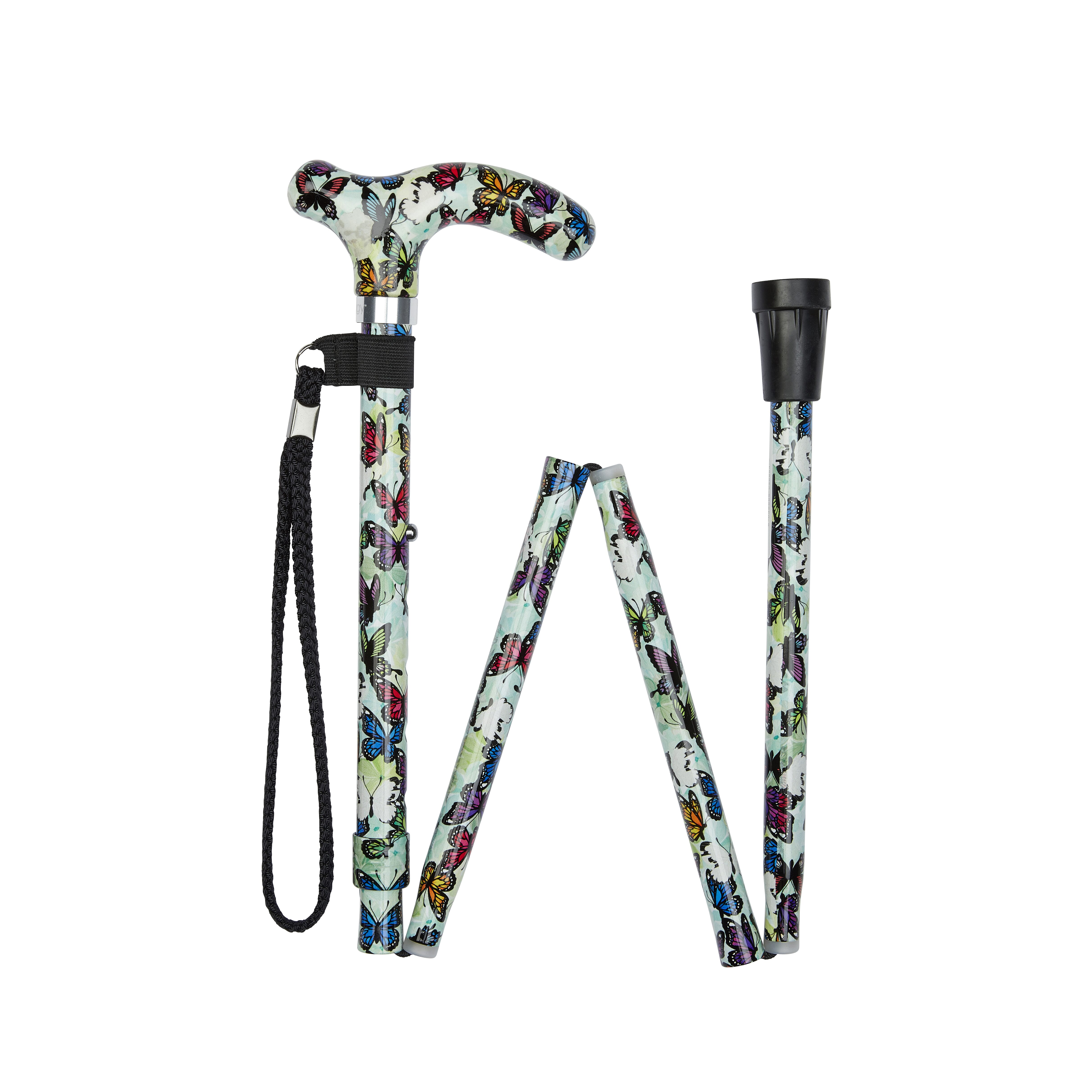 folding stick with petite patterned handle butterflies pattern