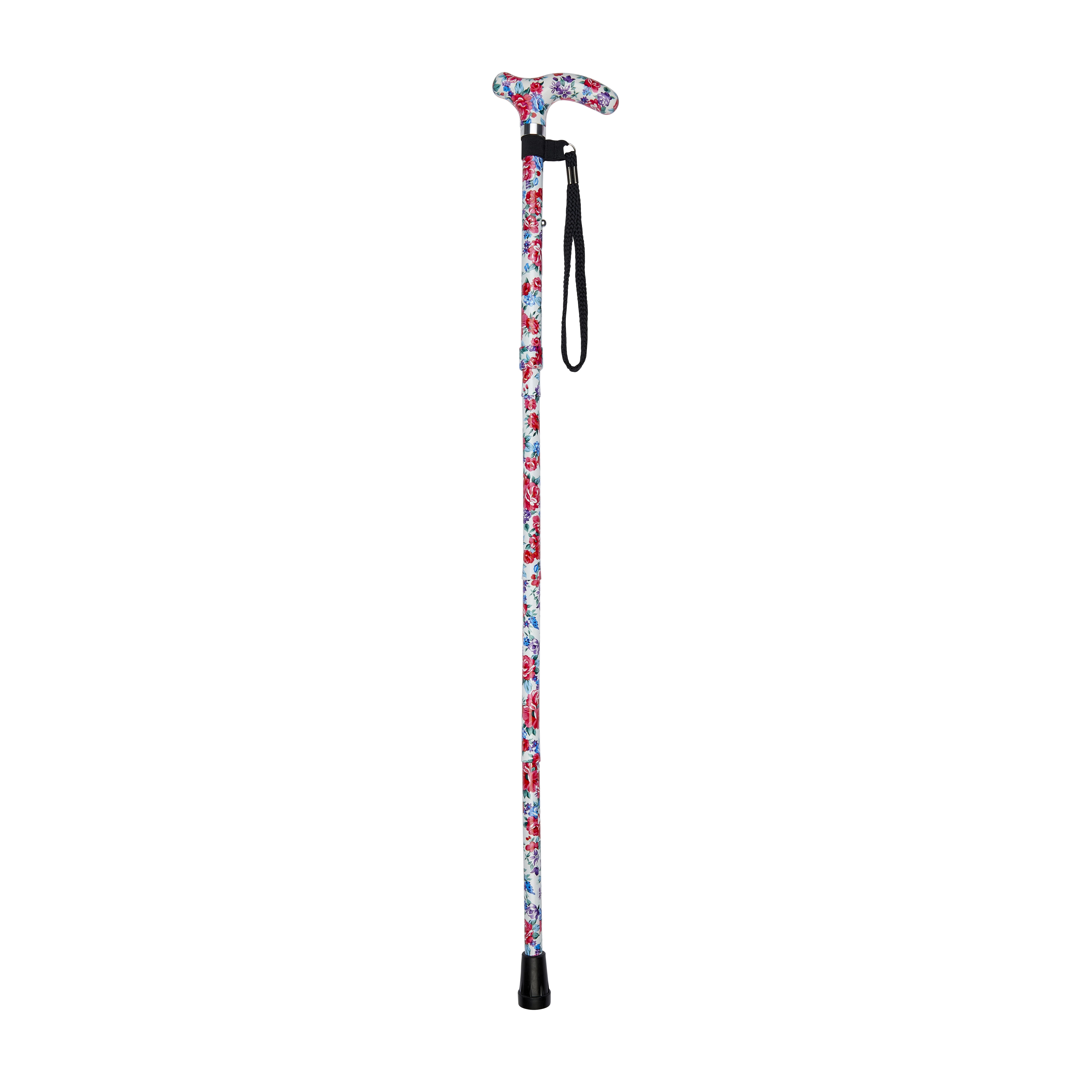 folding stick with petite patterned handle white floral pattern open