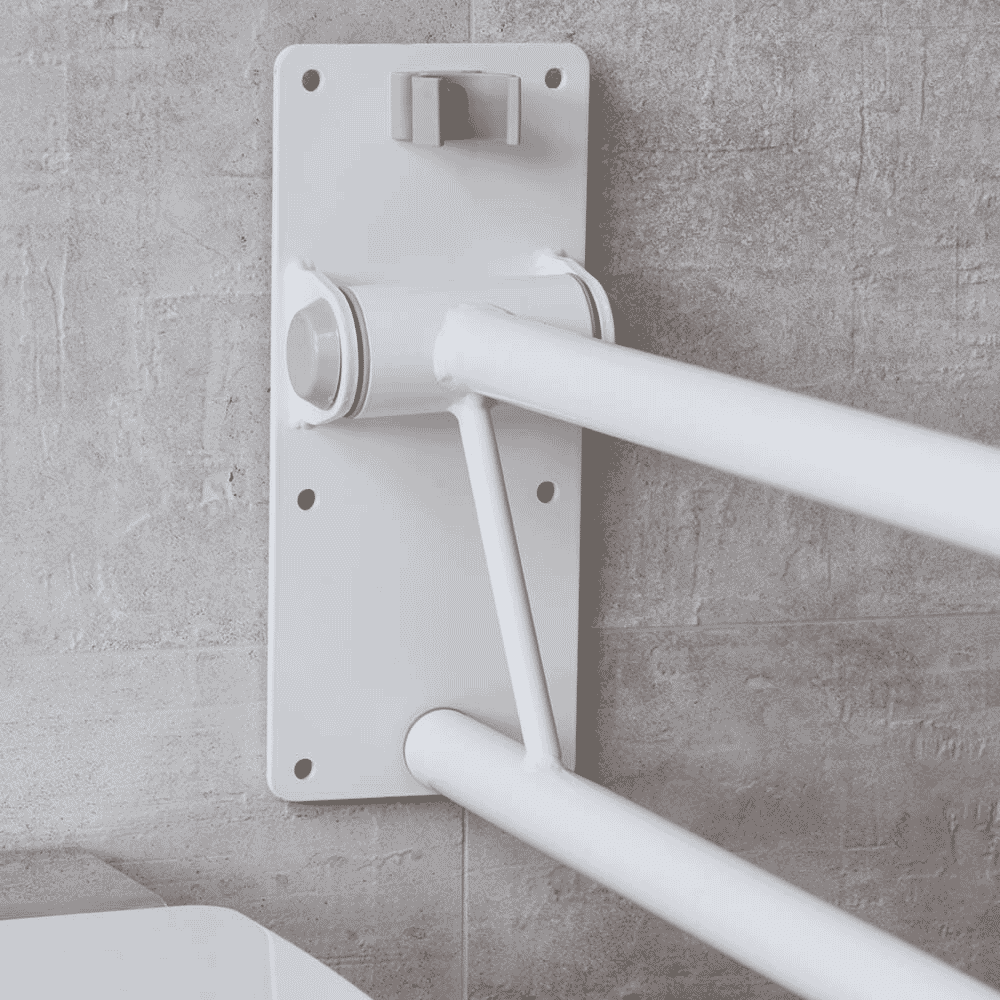 folding toilet support rail close up