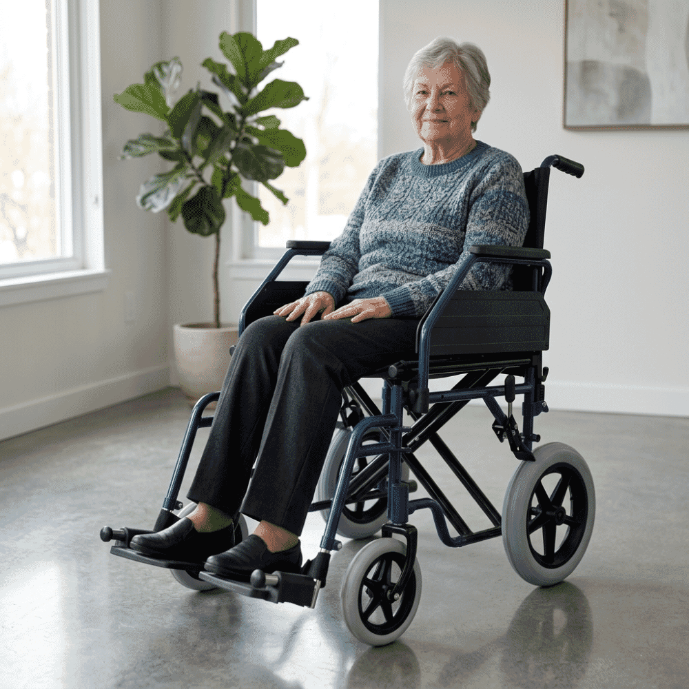 folding transit wheelchair in use