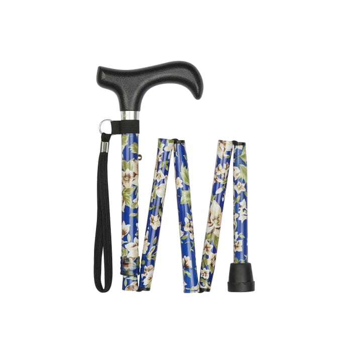 folding walking stick blue morris pattern folded