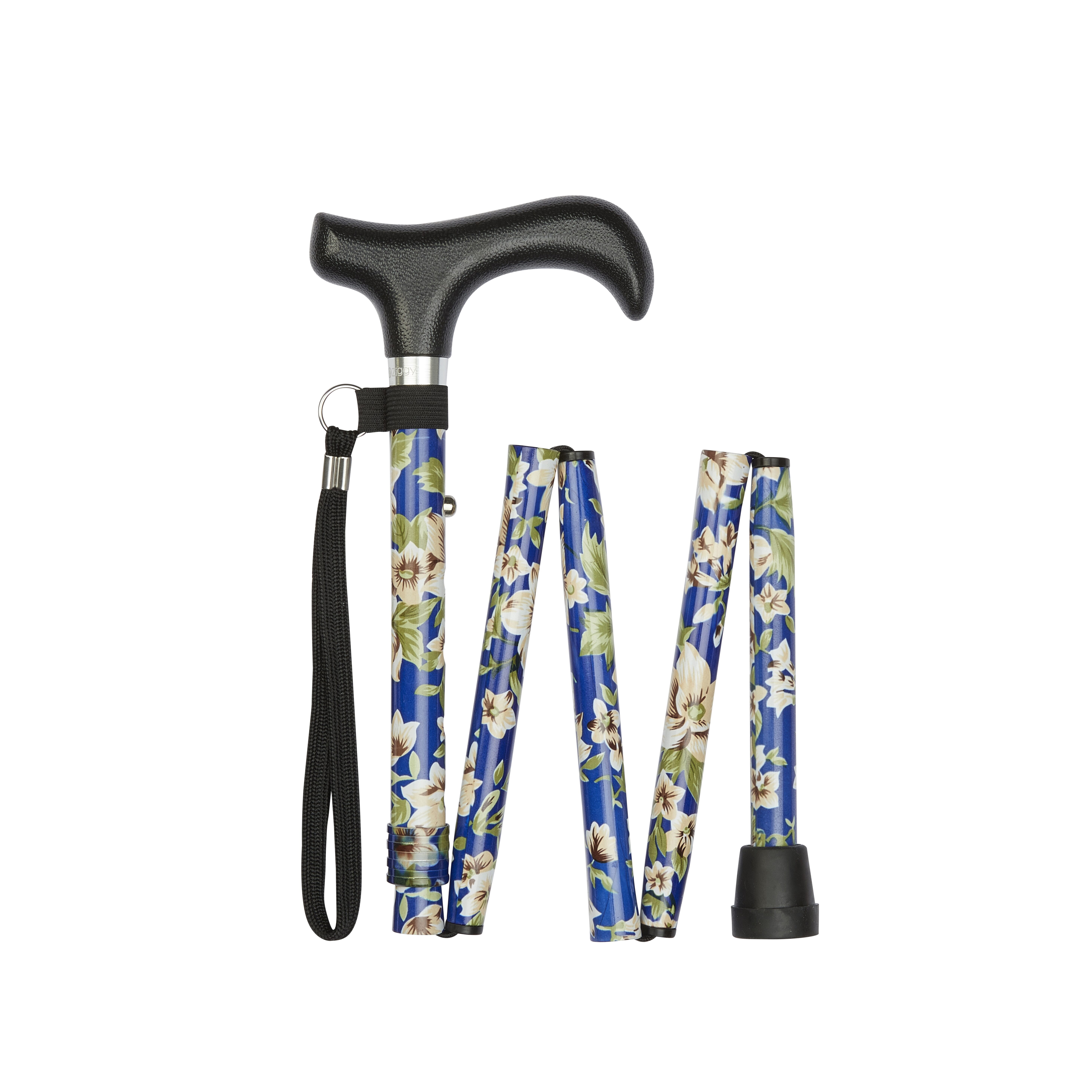 folding walking stick blue morris pattern folded