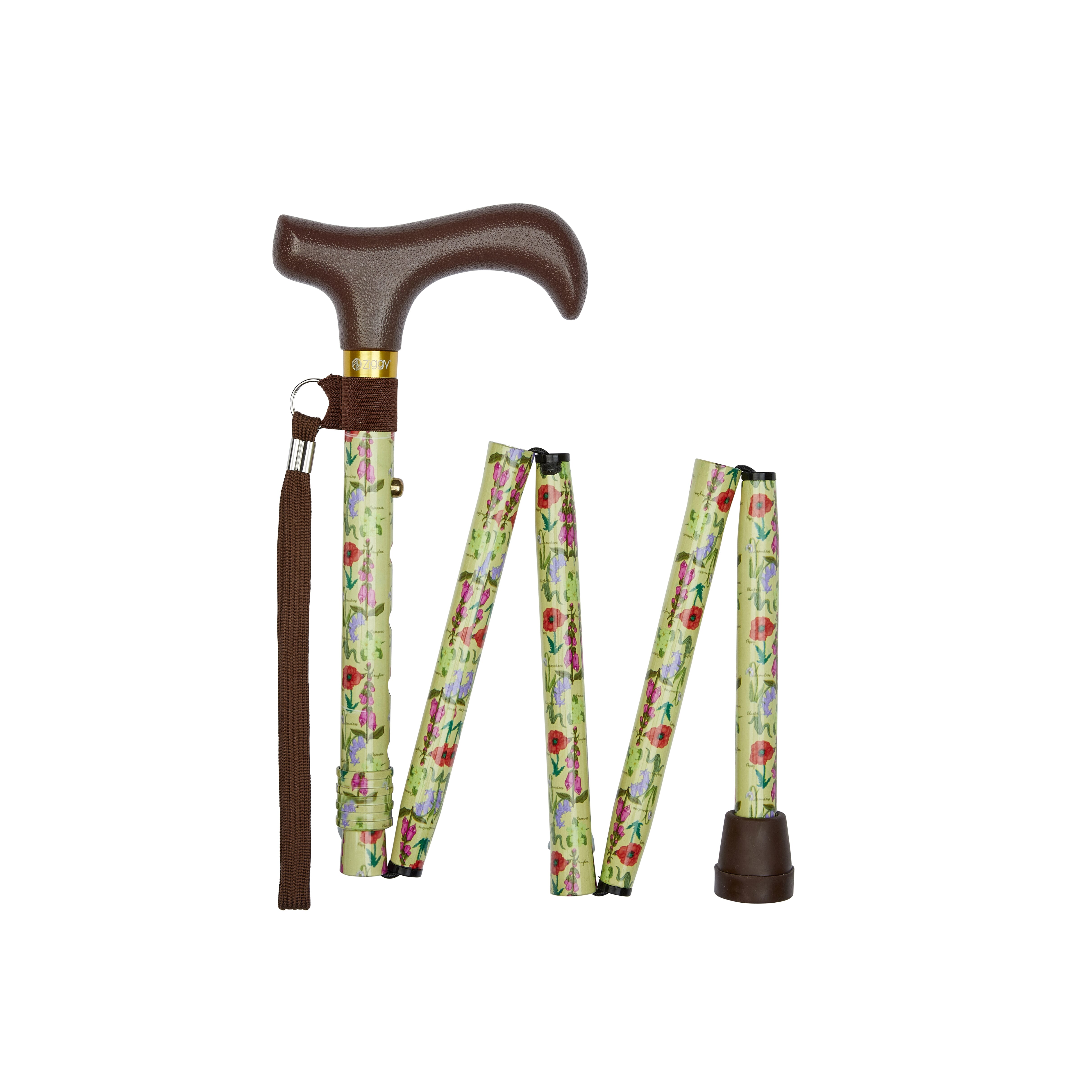 folding walking stick wild flowers pattern folded