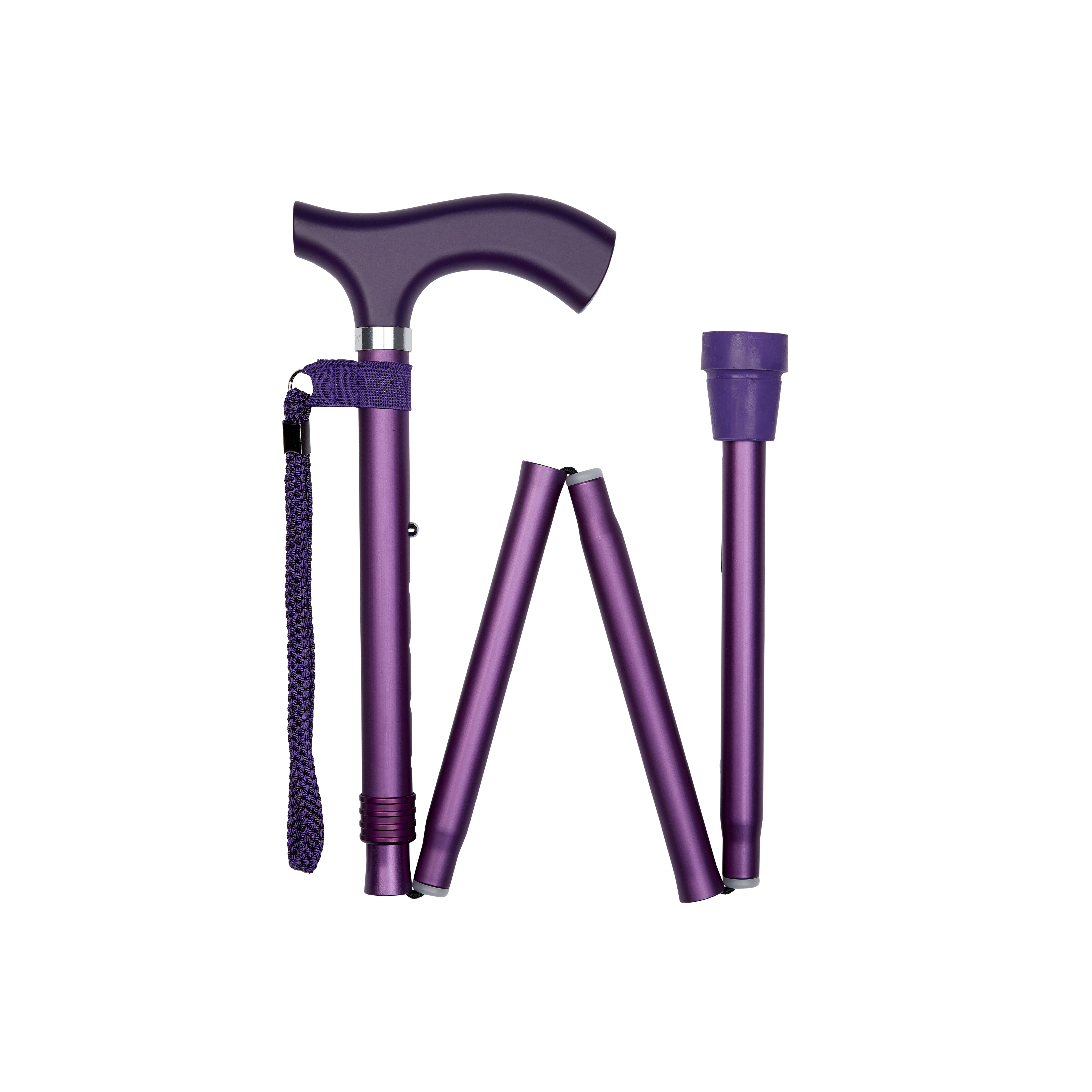 folding walking stick with crutch handle purple folded