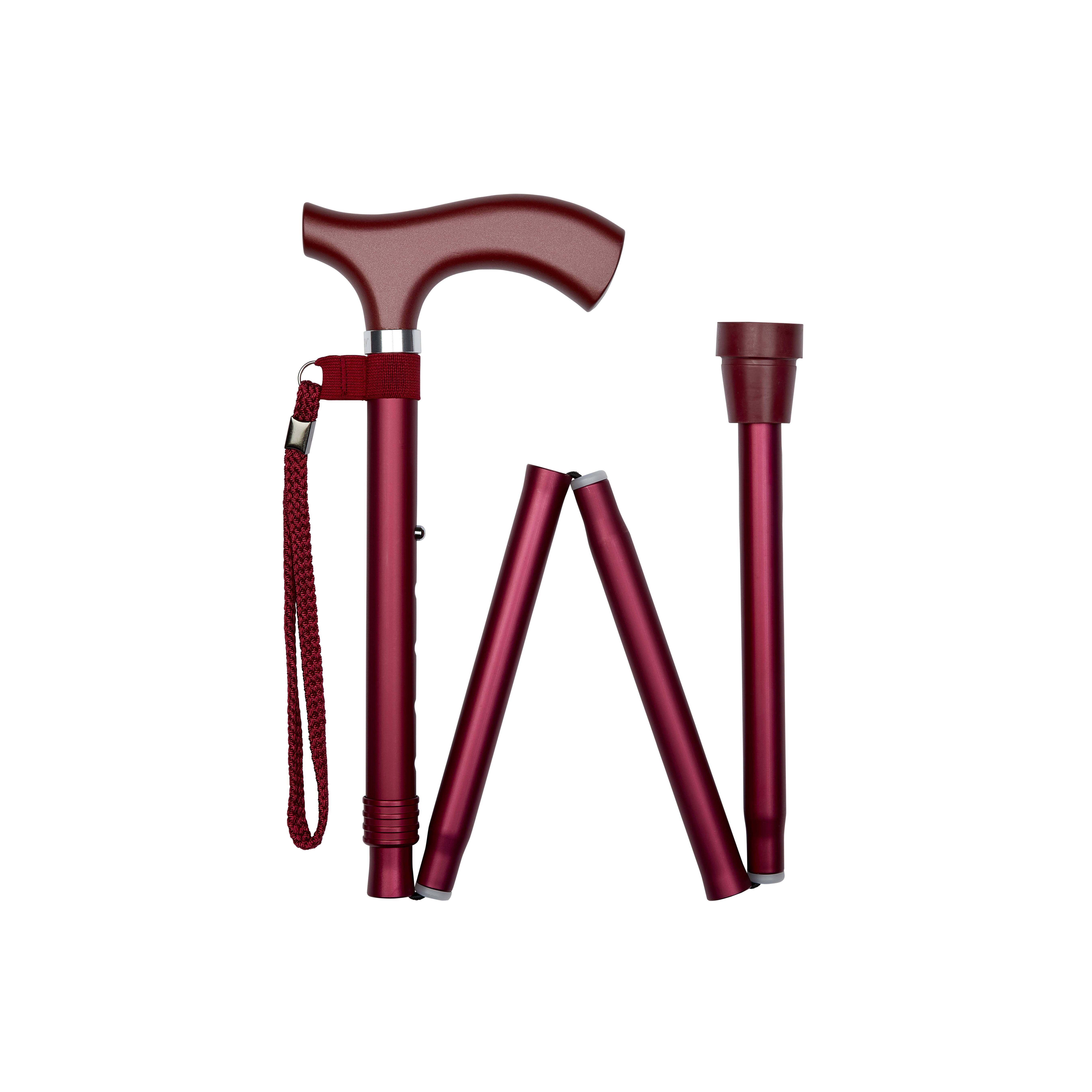 folding walking stick with crutch handle red folded