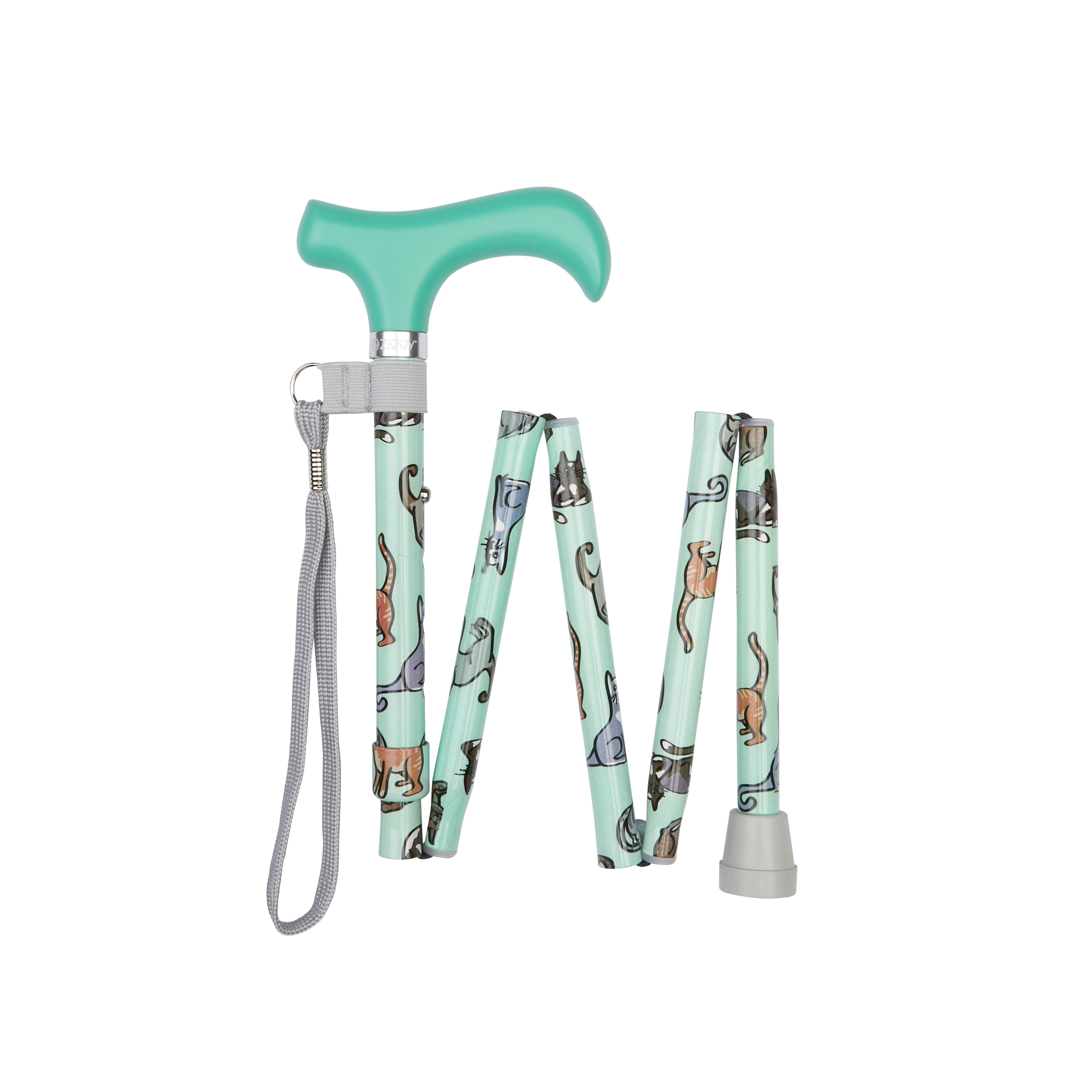 View Folding Walking Stick with Derby Handle Cats Pattern information