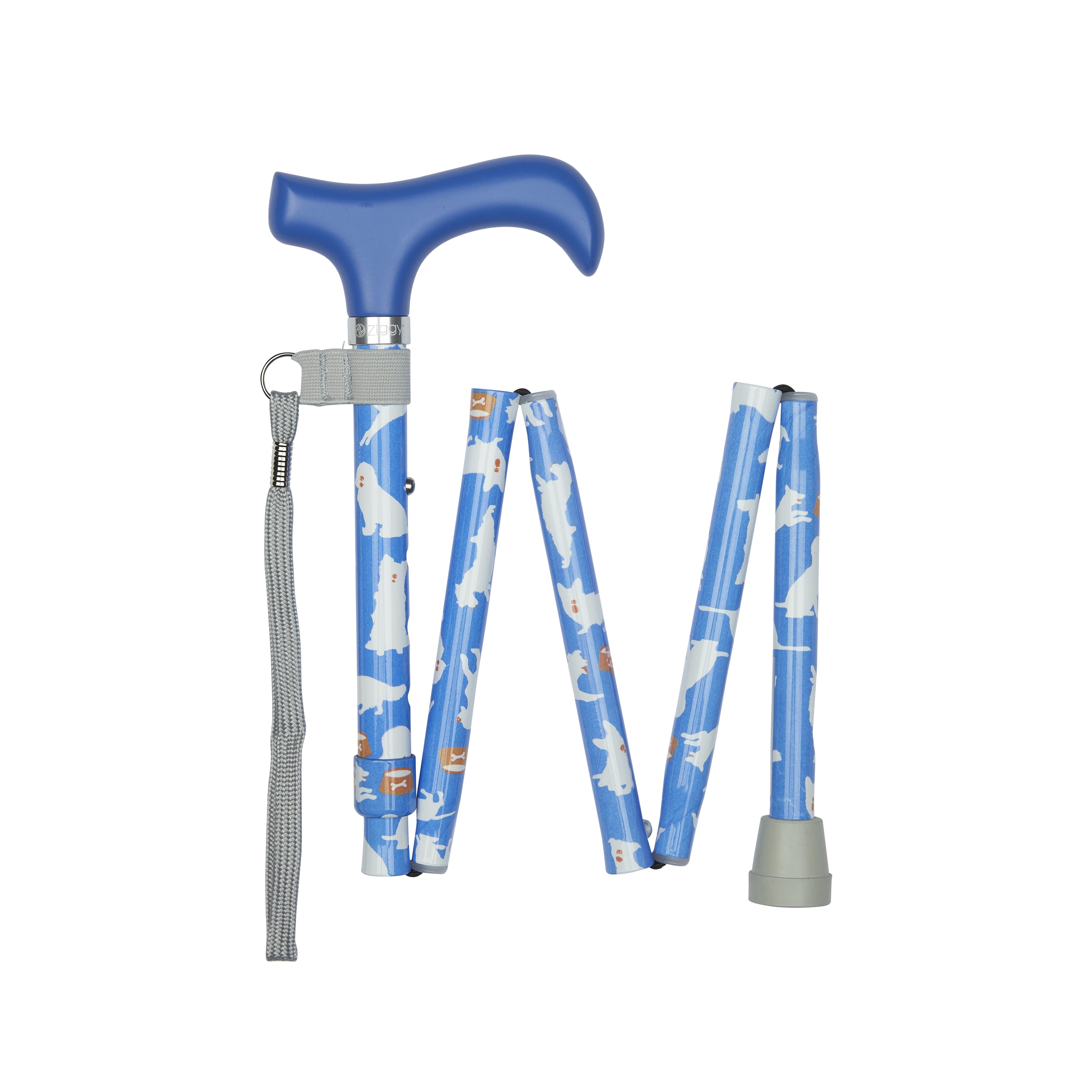 folding walking stick with derby handle dogs pattern