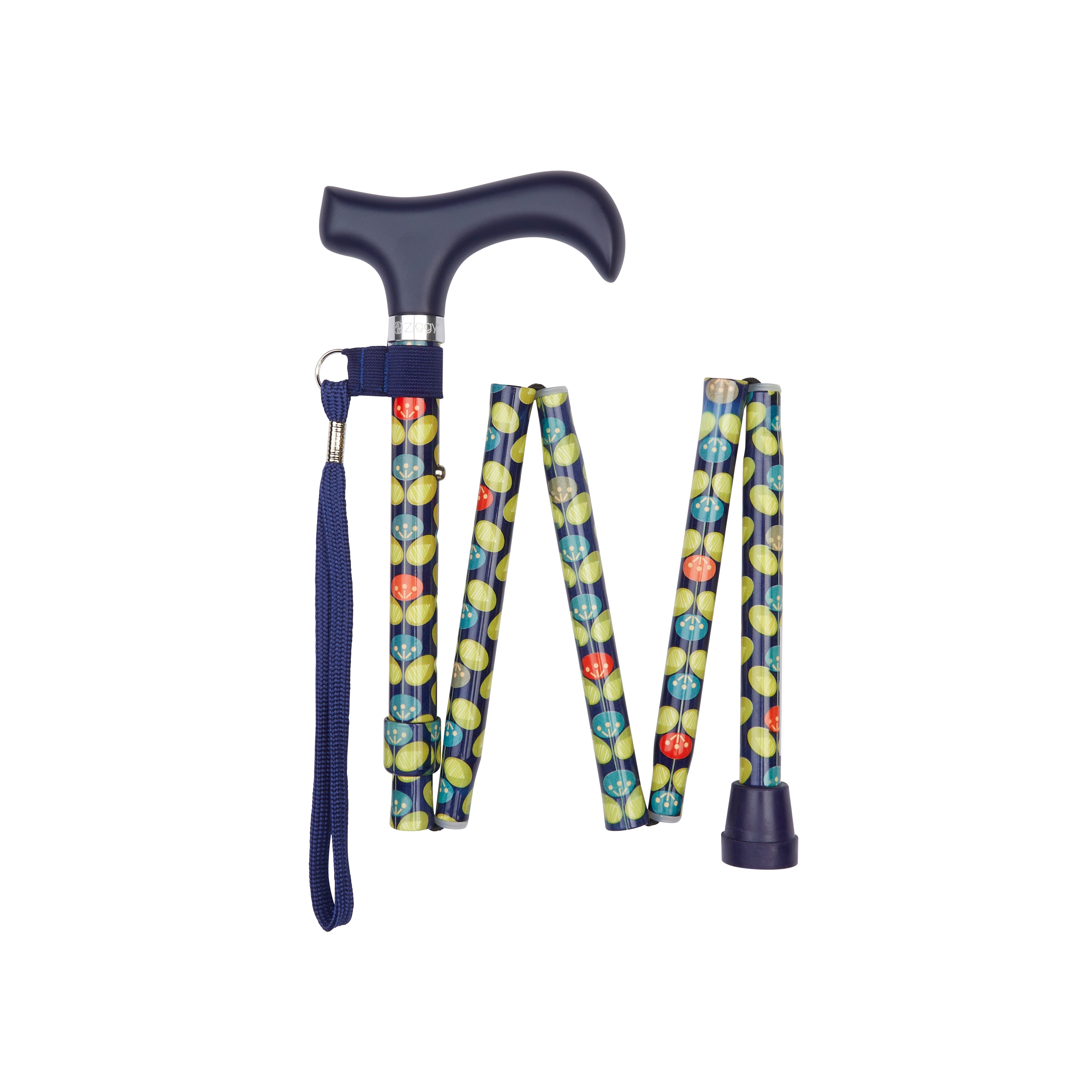 folding walking stick with derby handle oval leaf pattern