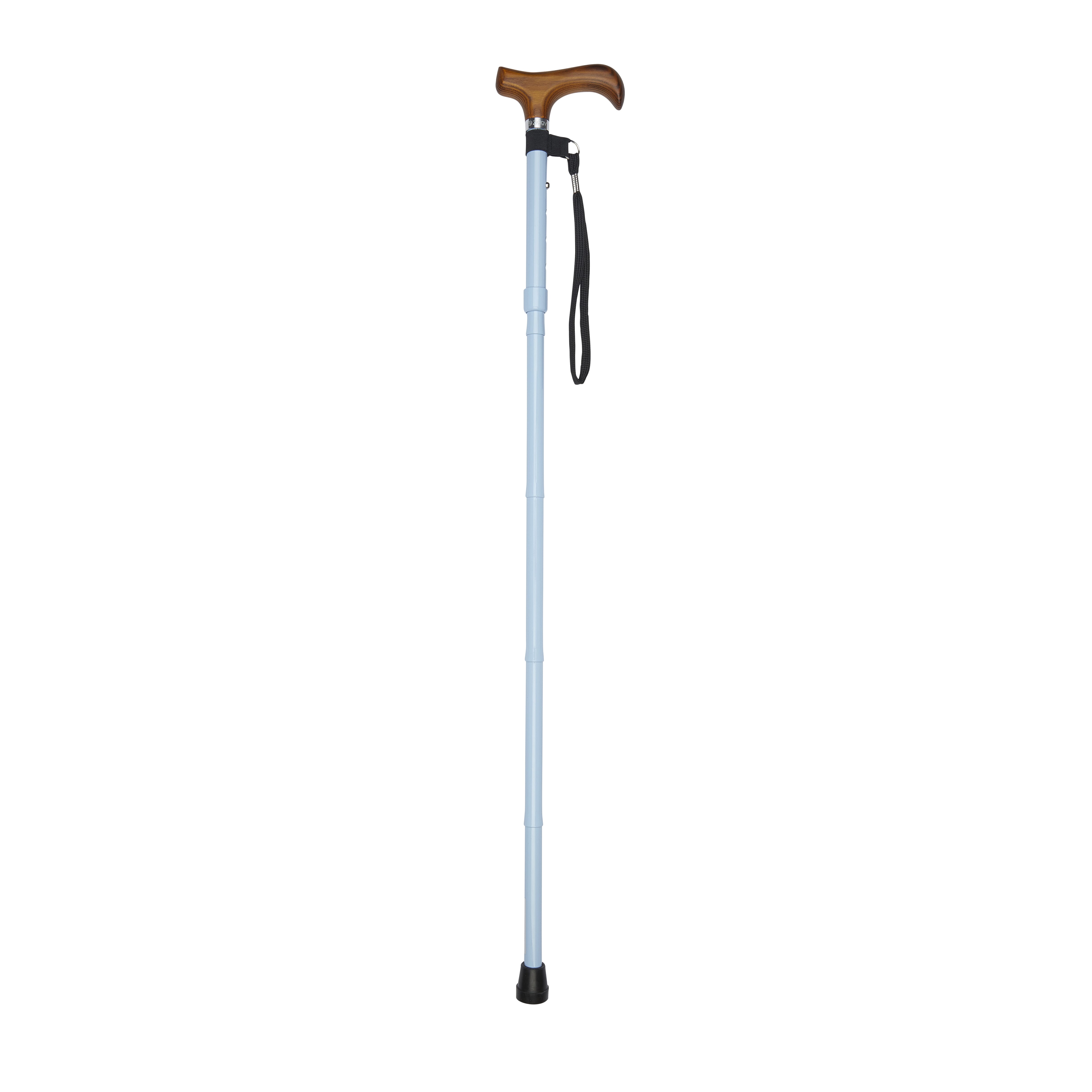 folding walking stick with derby handle pastel blue open