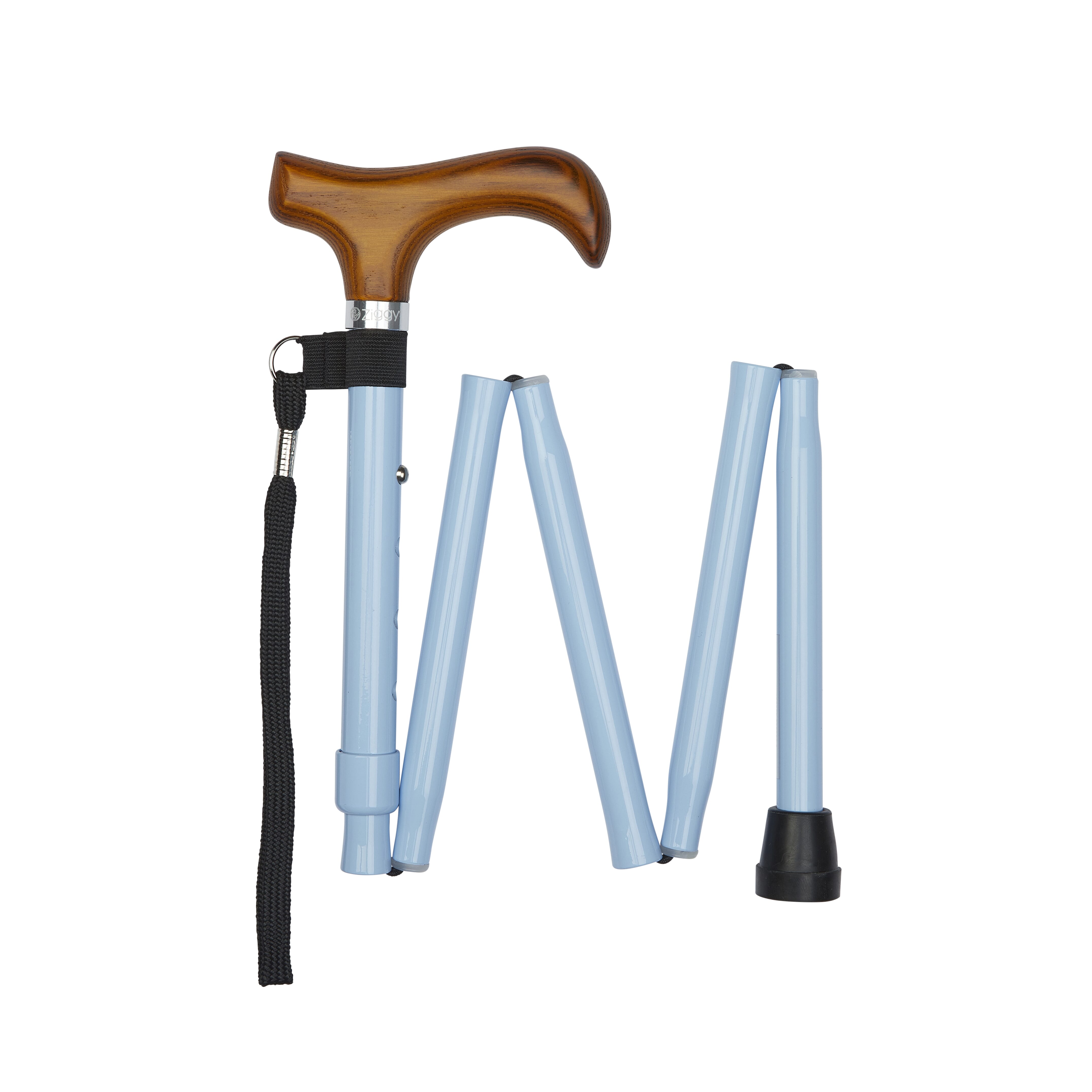 folding walking stick with derby handle pastel blue