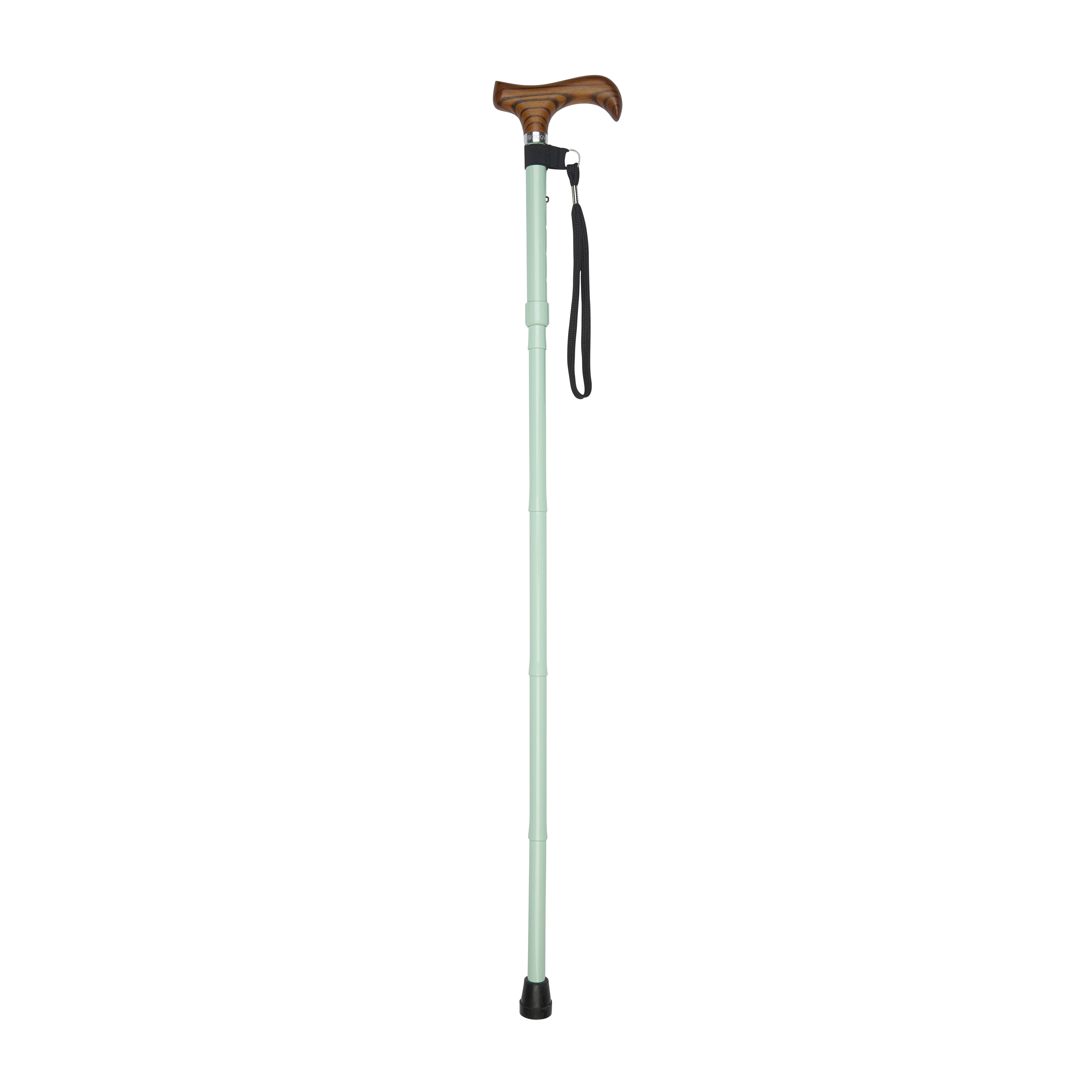 folding walking stick with derby handle pastel green open
