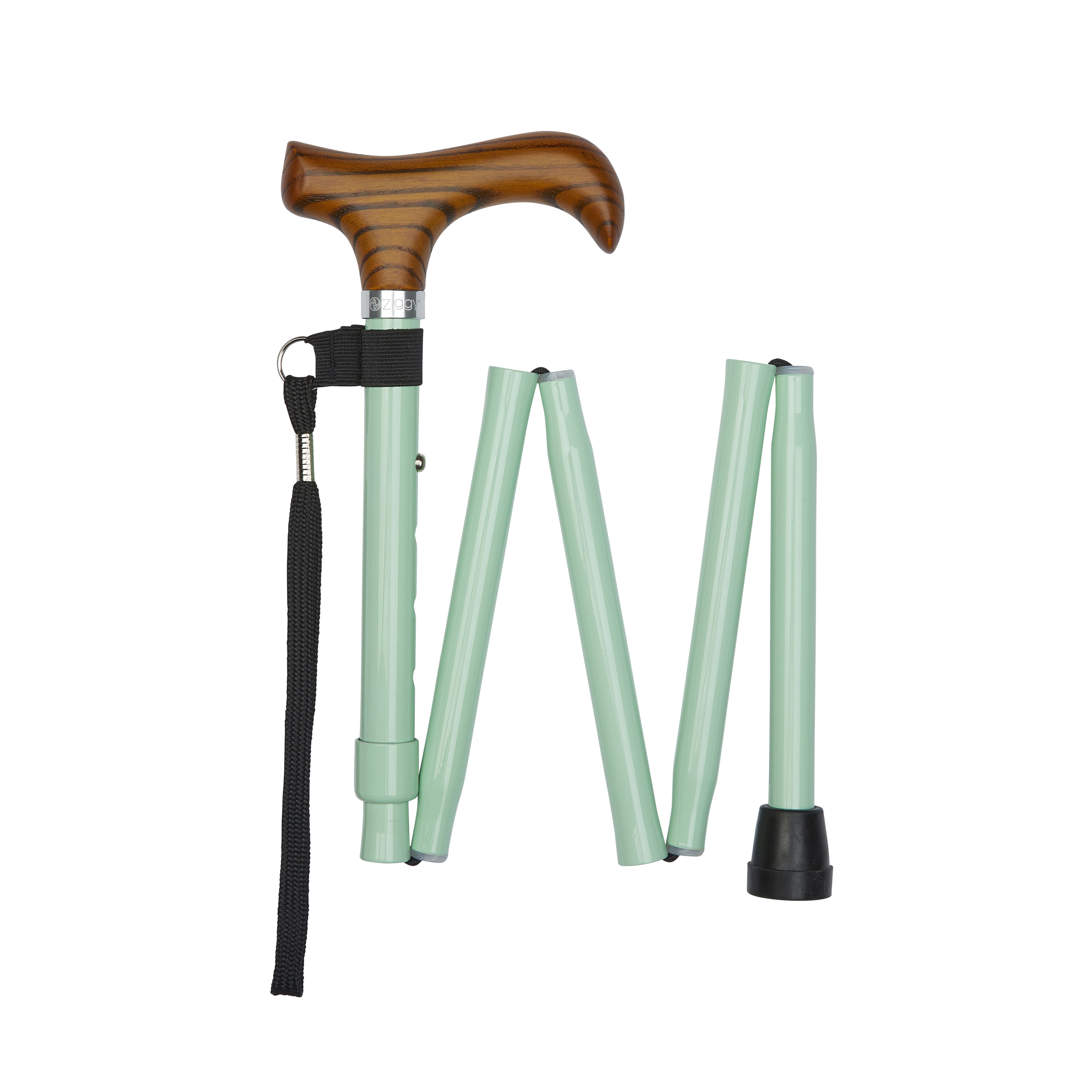 folding walking stick with derby handle pastel green