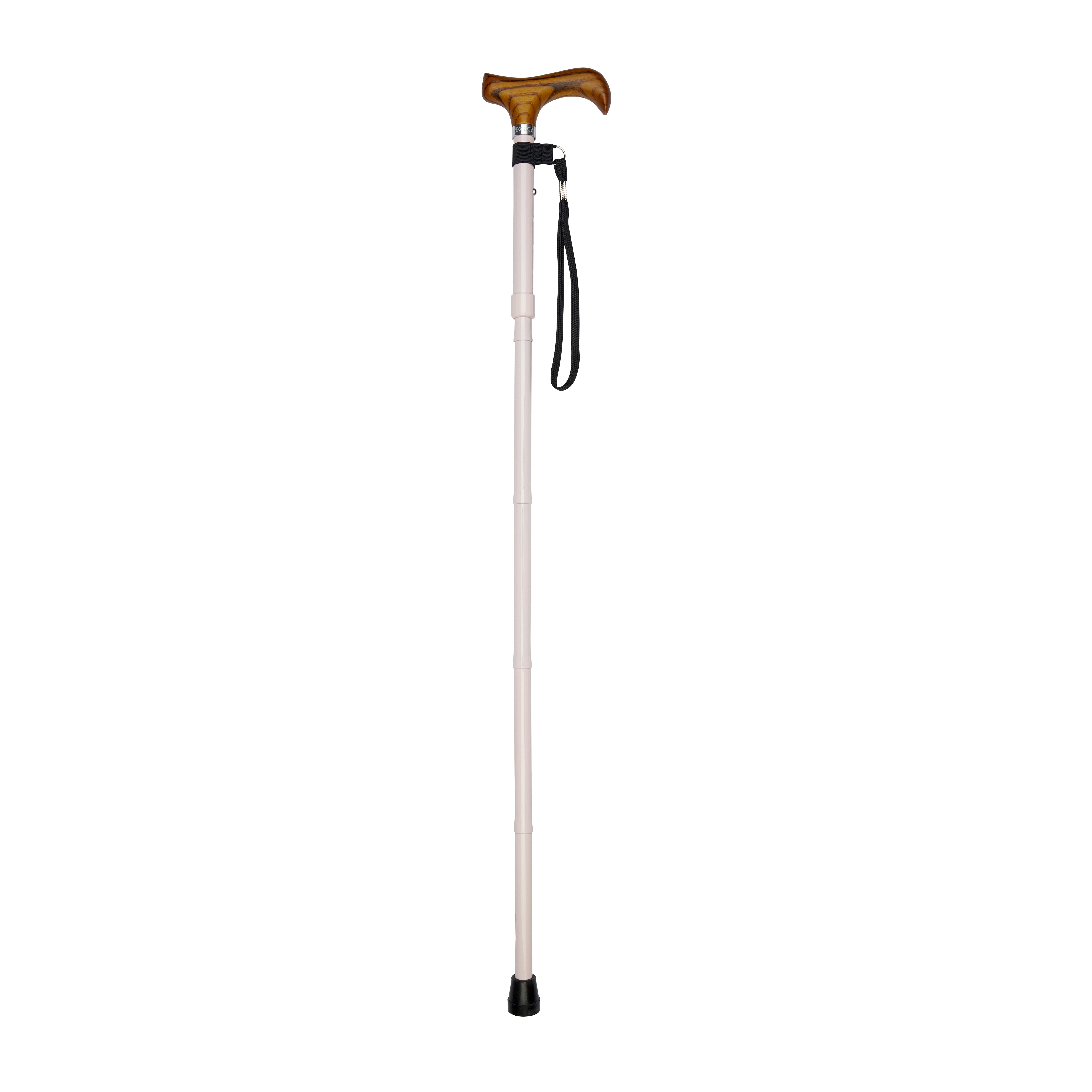 folding walking stick with derby handle pastel pink open