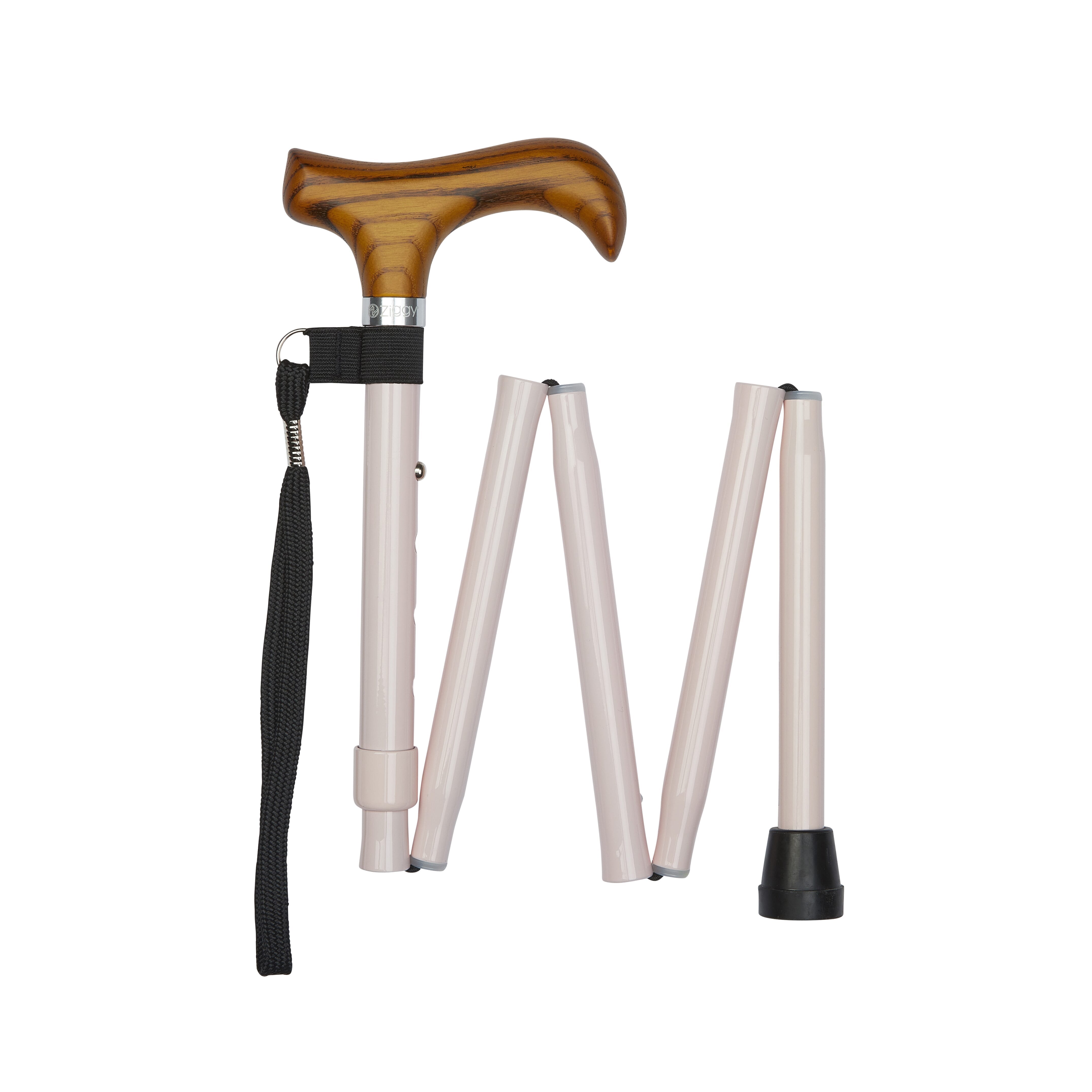 folding walking stick with derby handle pastel pink