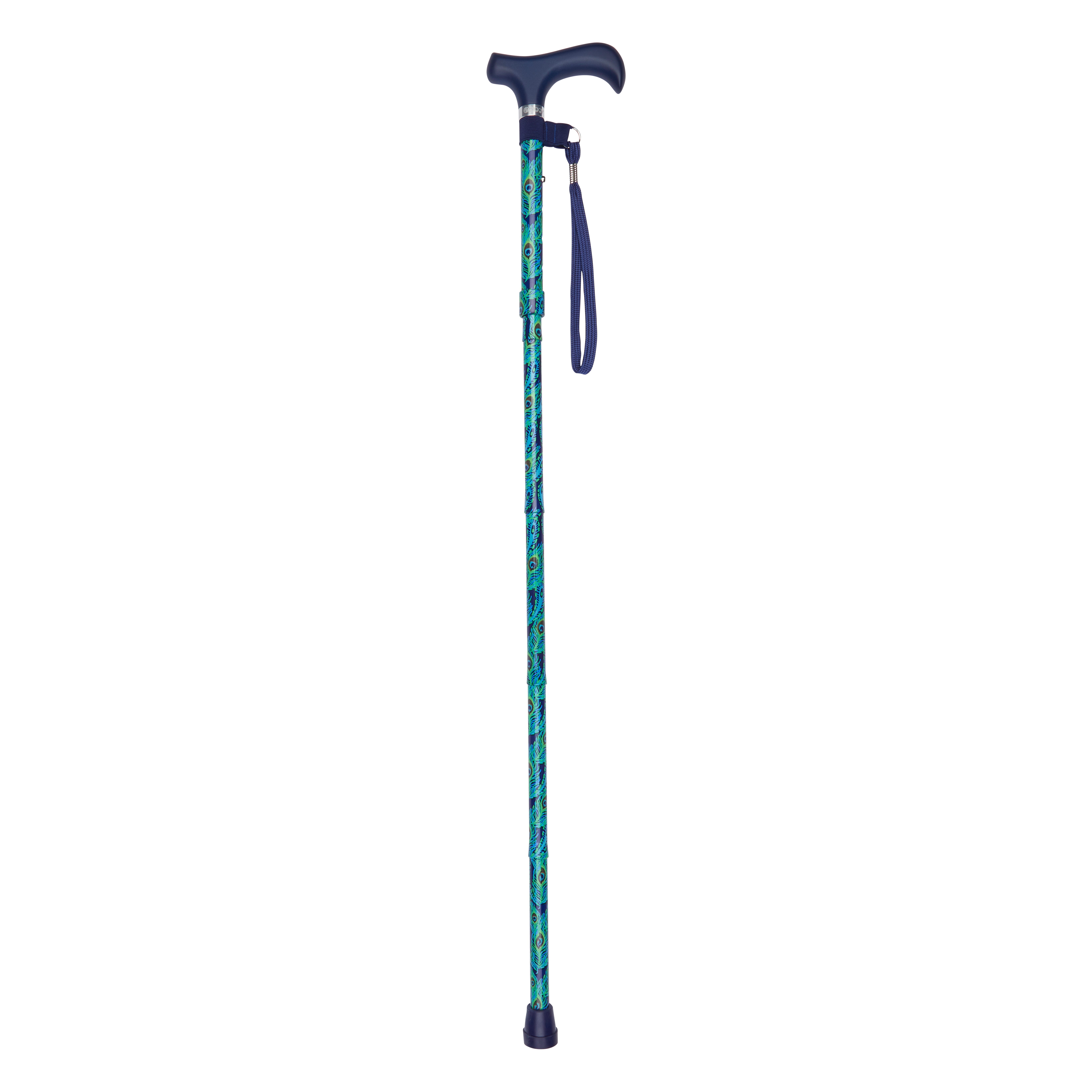 folding walking stick with derby handle peacock open