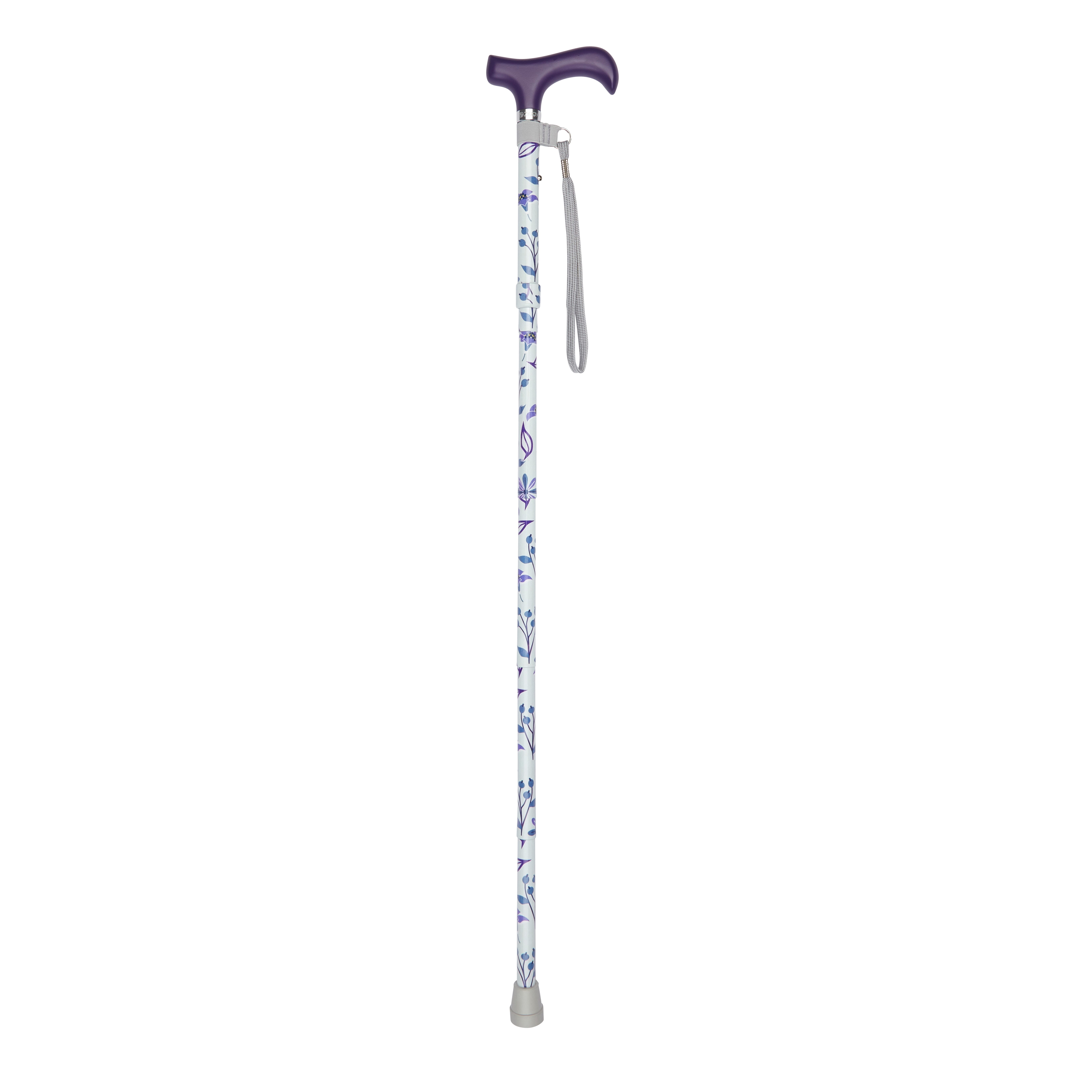 folding walking stick with derby handle purple open