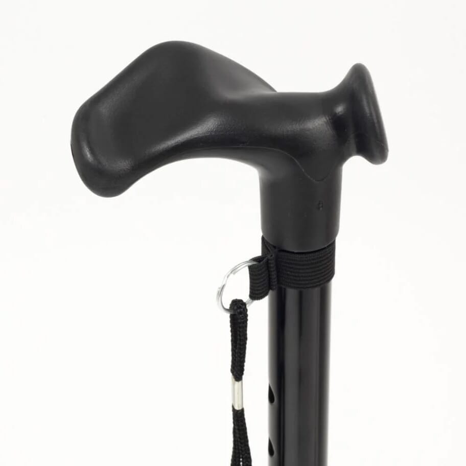 folding walking stick with fischer handle close up