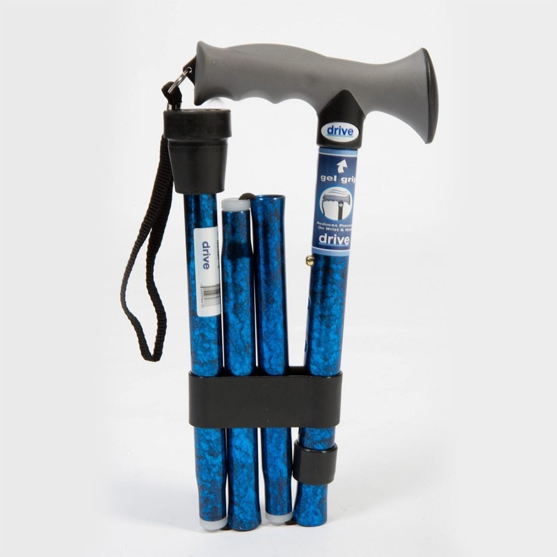 View Folding Walking Stick with Gel Grip Gel Grip Handle Folding Walking Stick Blue information