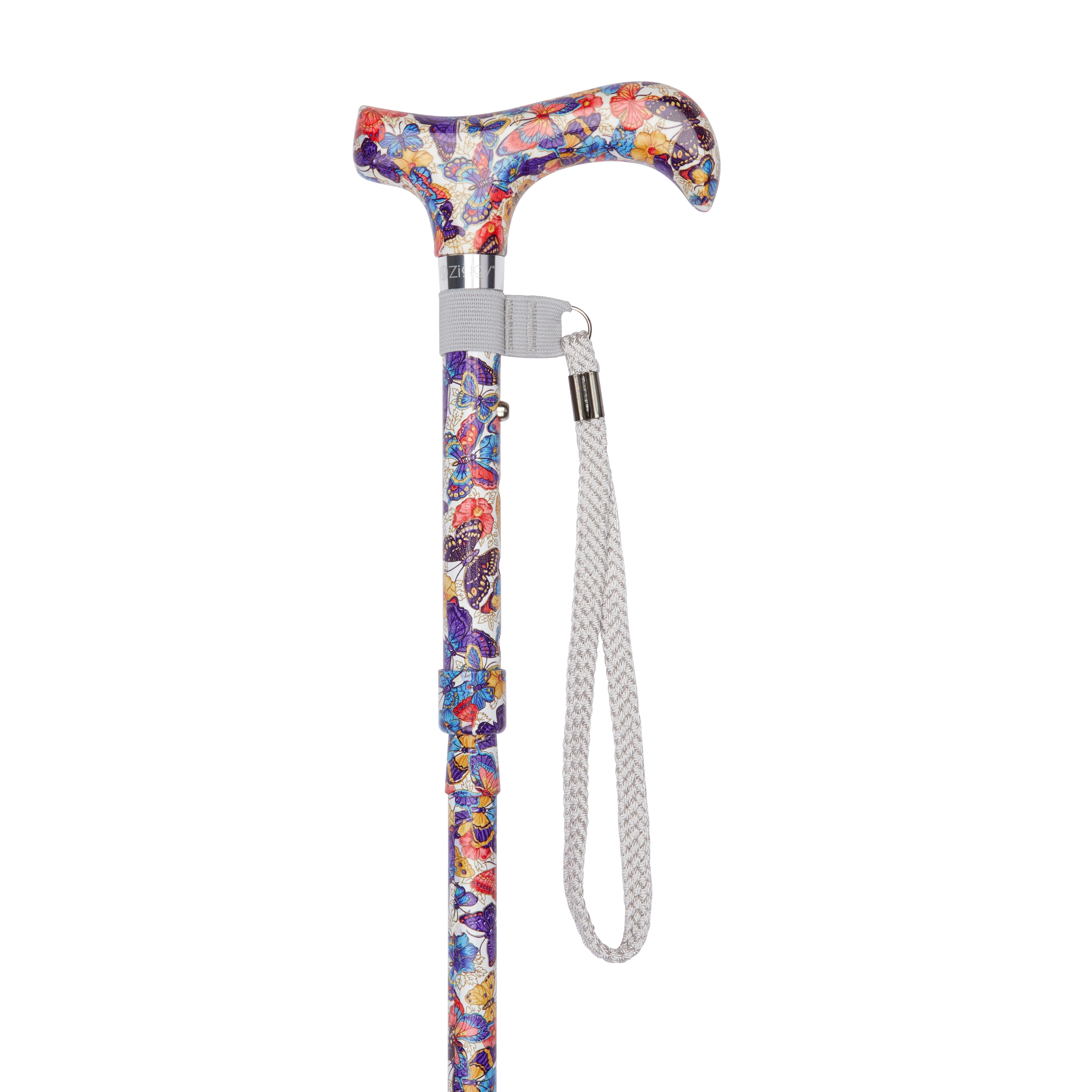 folding walking stick with patterned handle butterflies handle