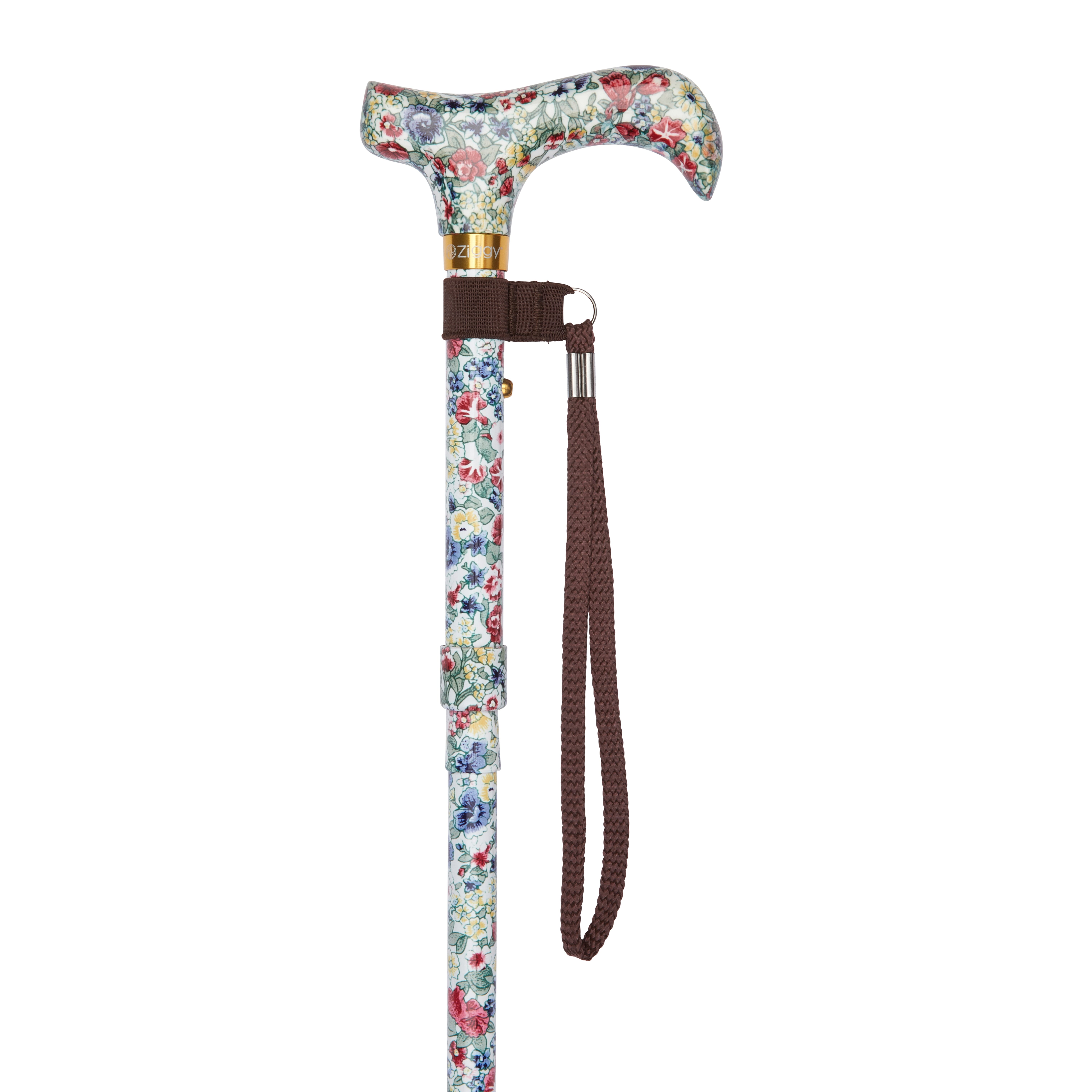 folding walking stick with patterned handle floral handle