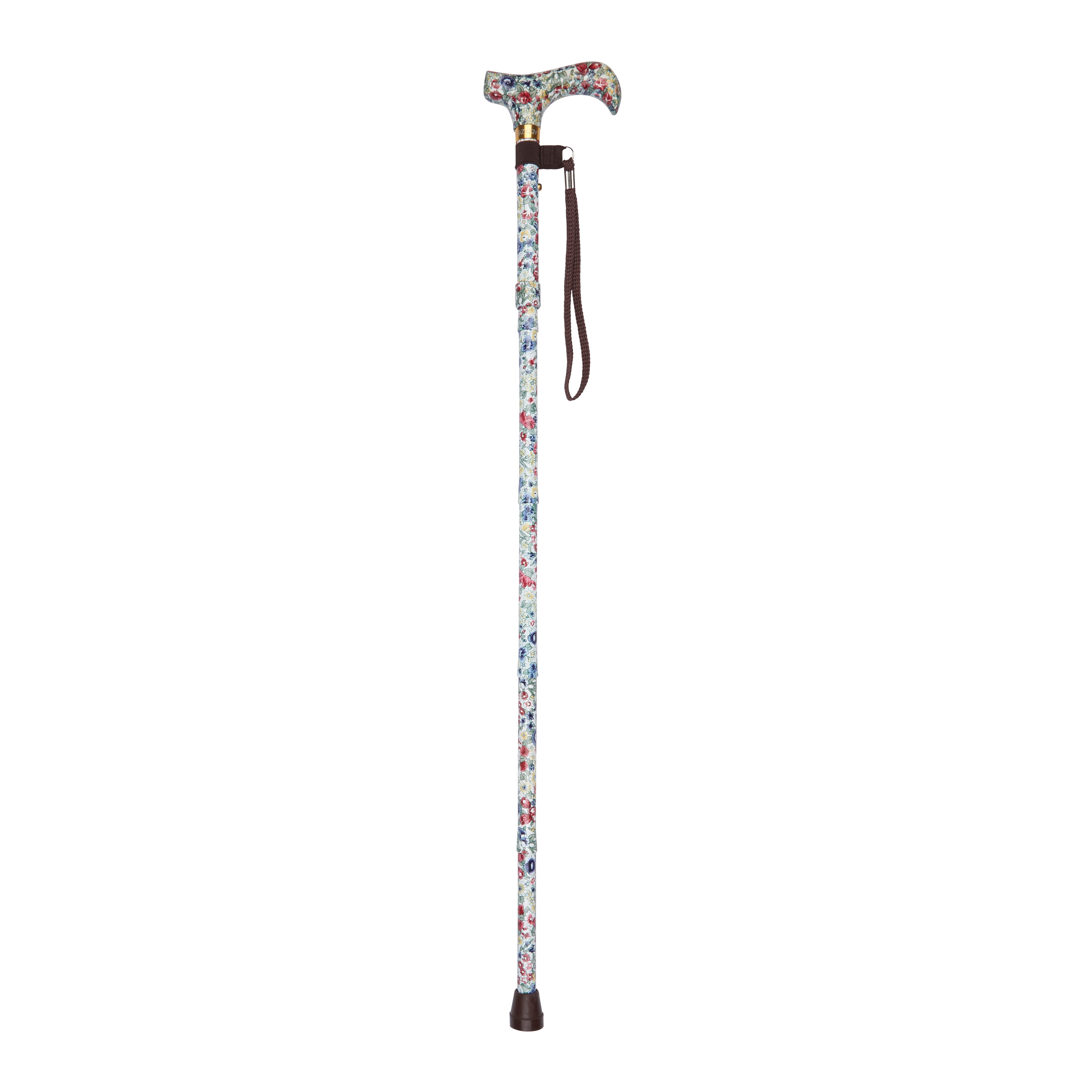 folding walking stick with patterned handle floral open