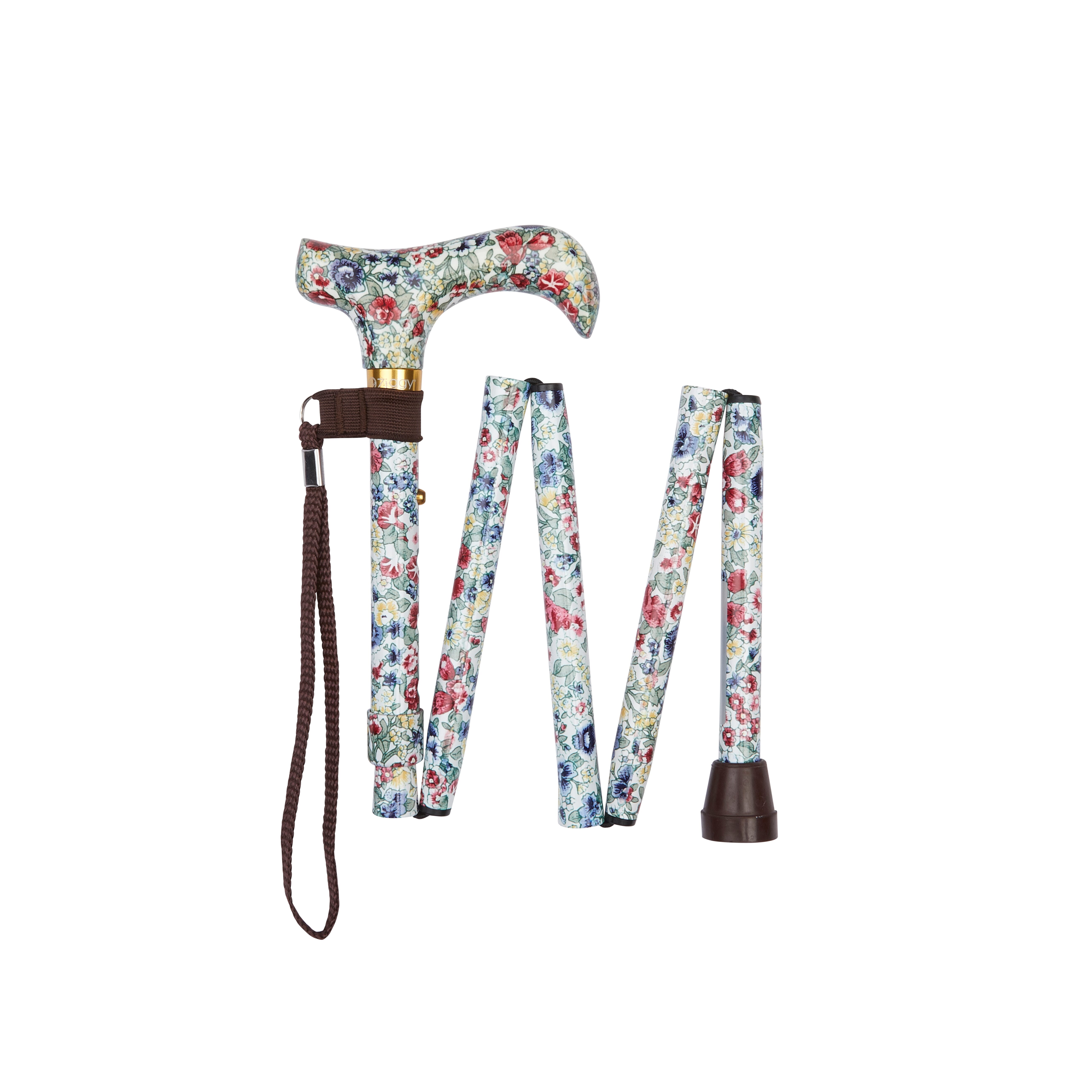 folding walking stick with patterned handle floral pattern