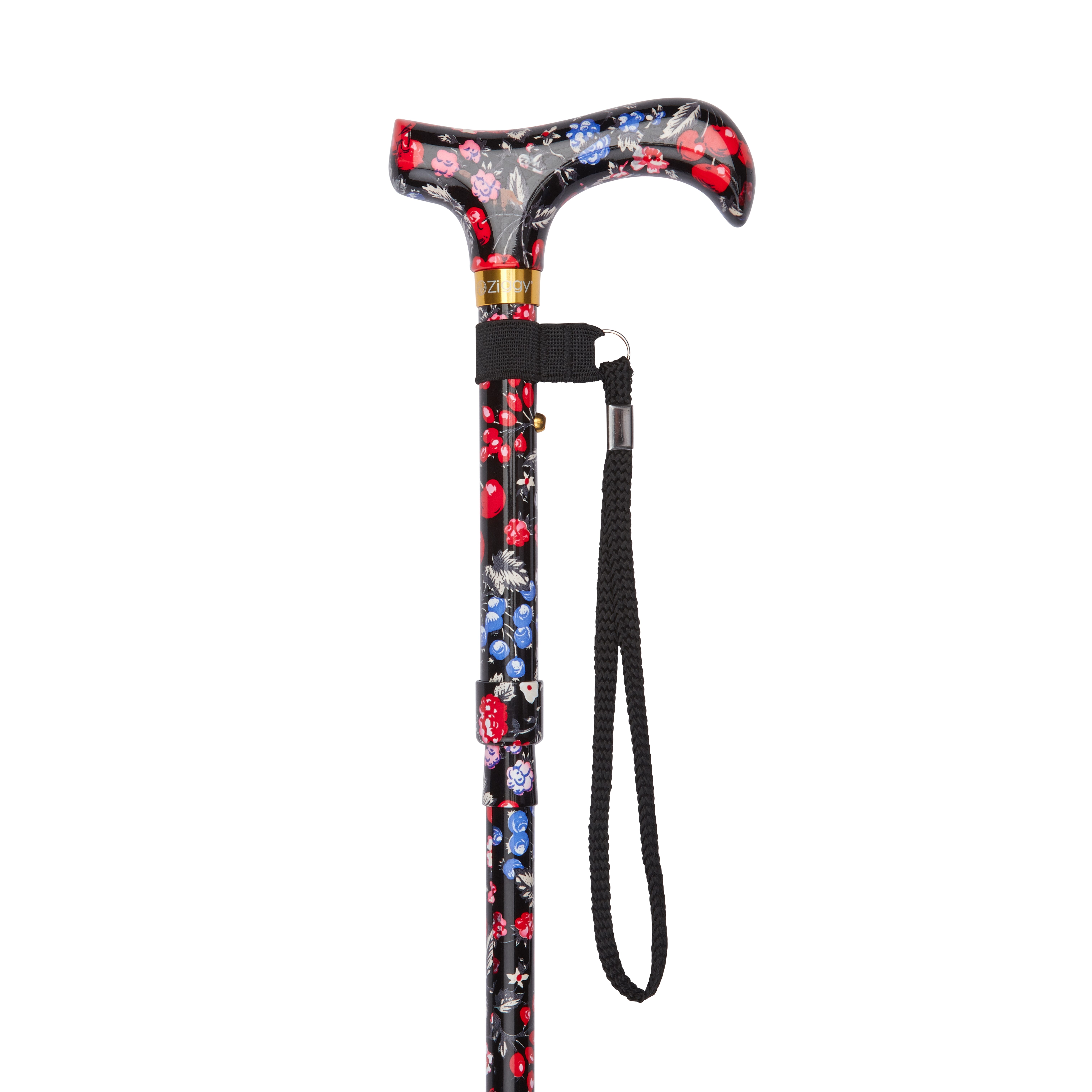 folding walking stick with patterned handle fruit handle