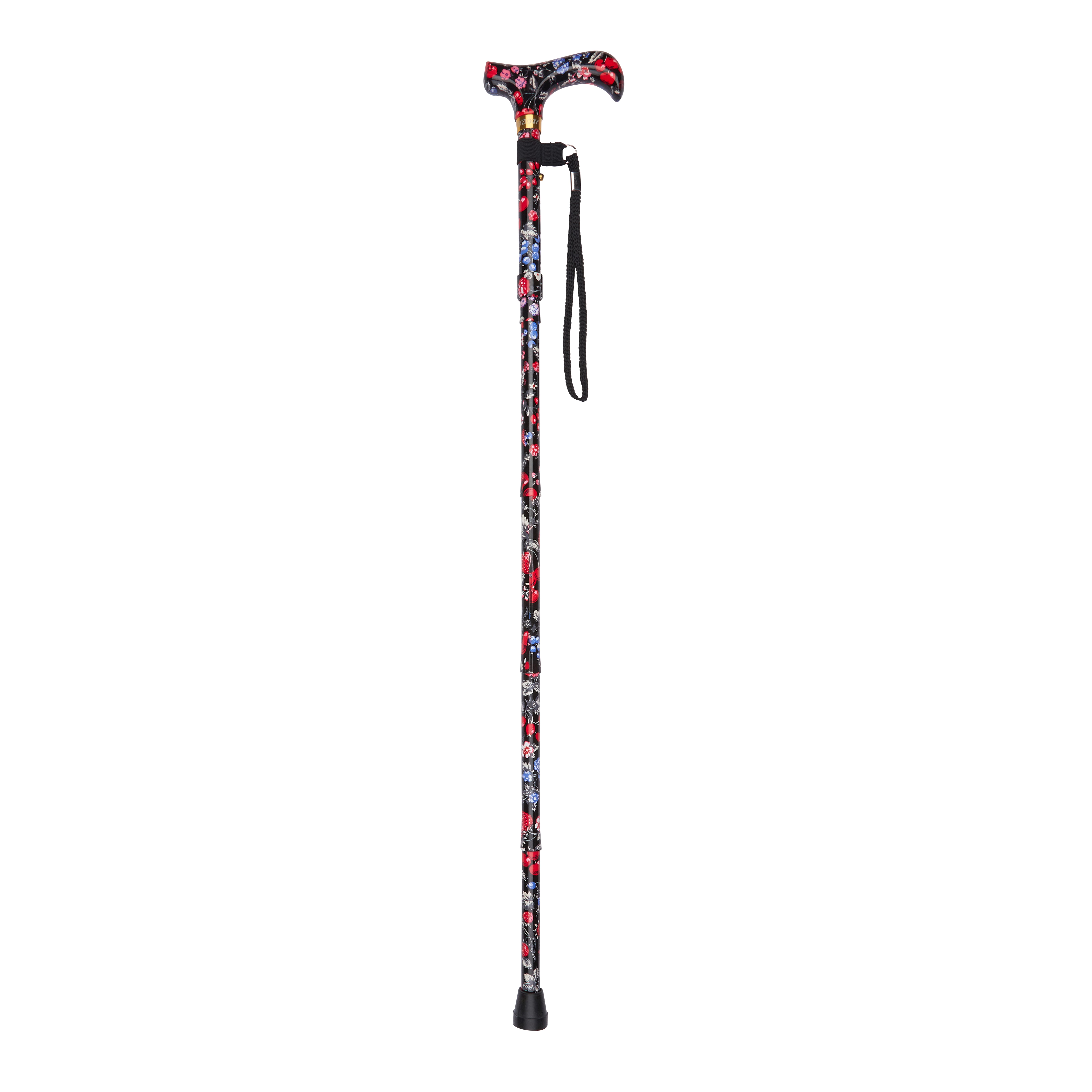 folding walking stick with patterned handle fruit open
