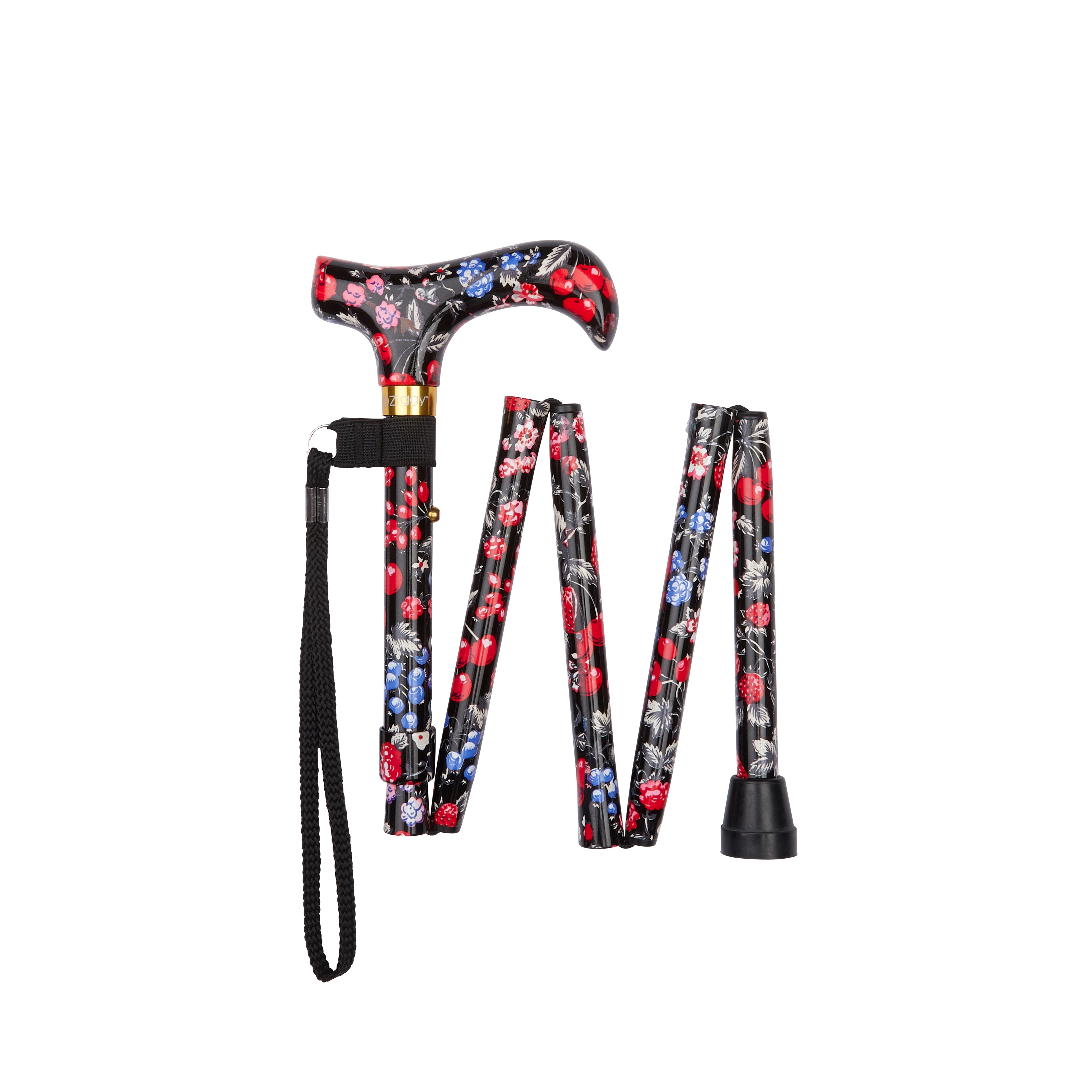 folding walking stick with patterned handle fruit pattern