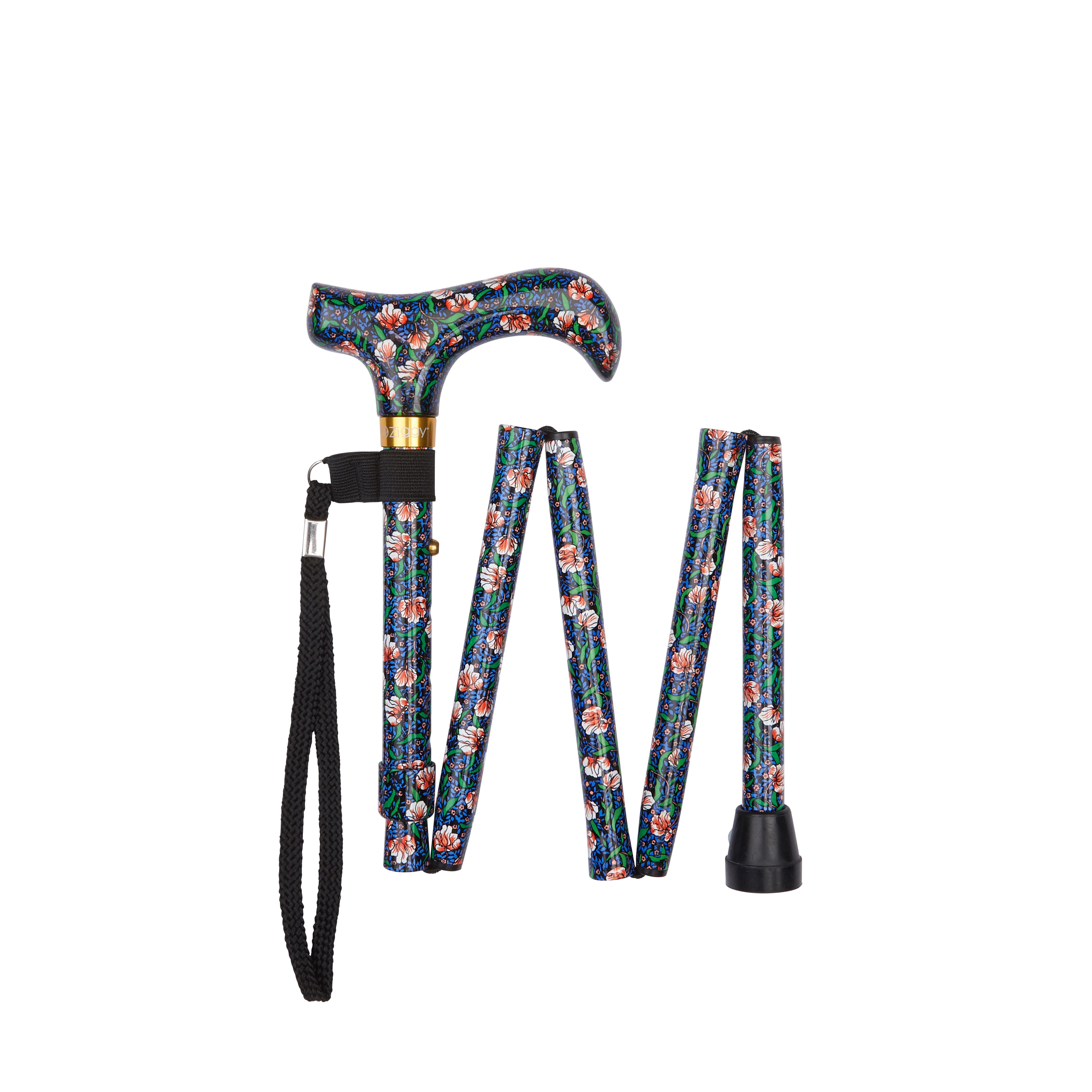 folding walking stick with patterned handle morris pattern