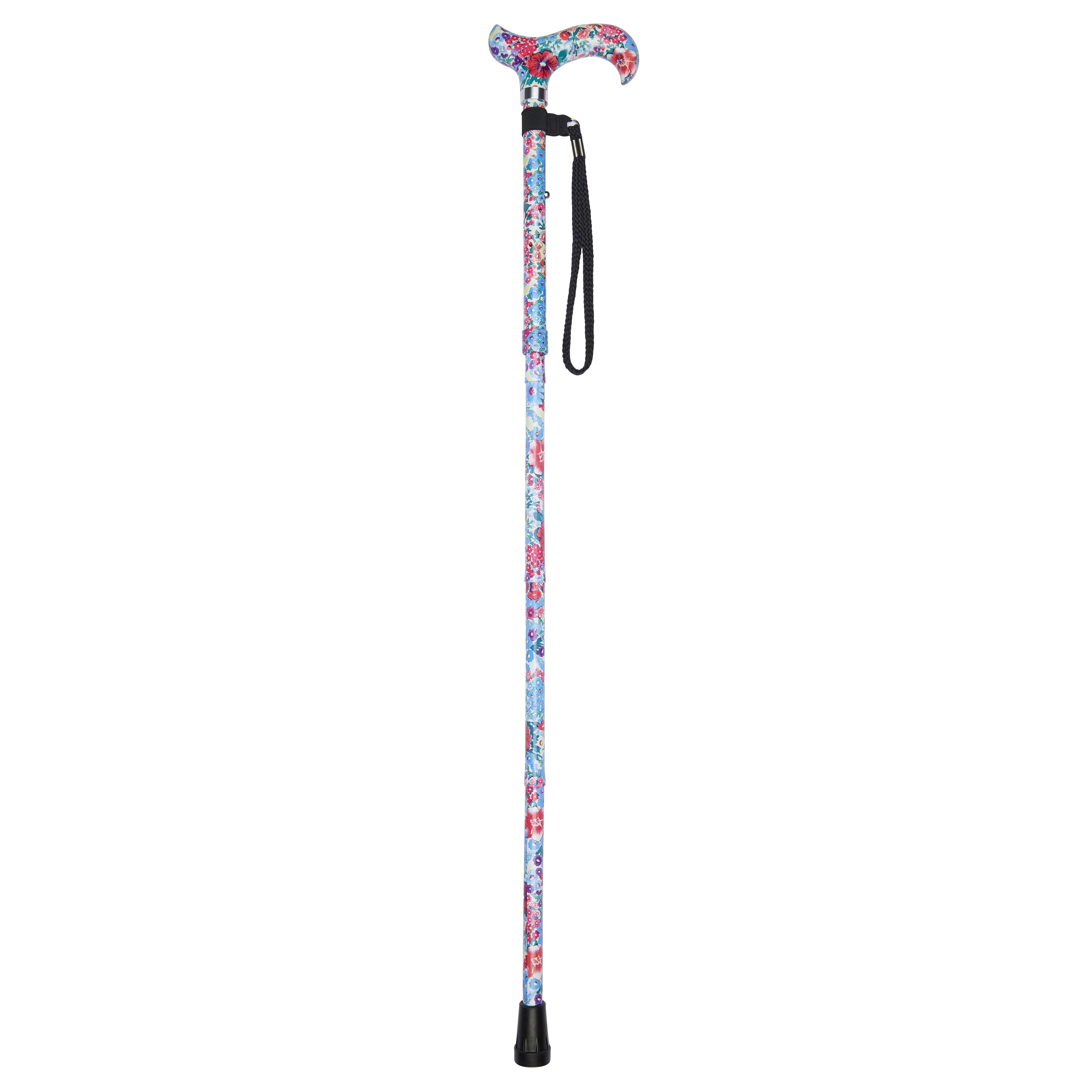 folding walking stick with patterned handle multi floral pattern open