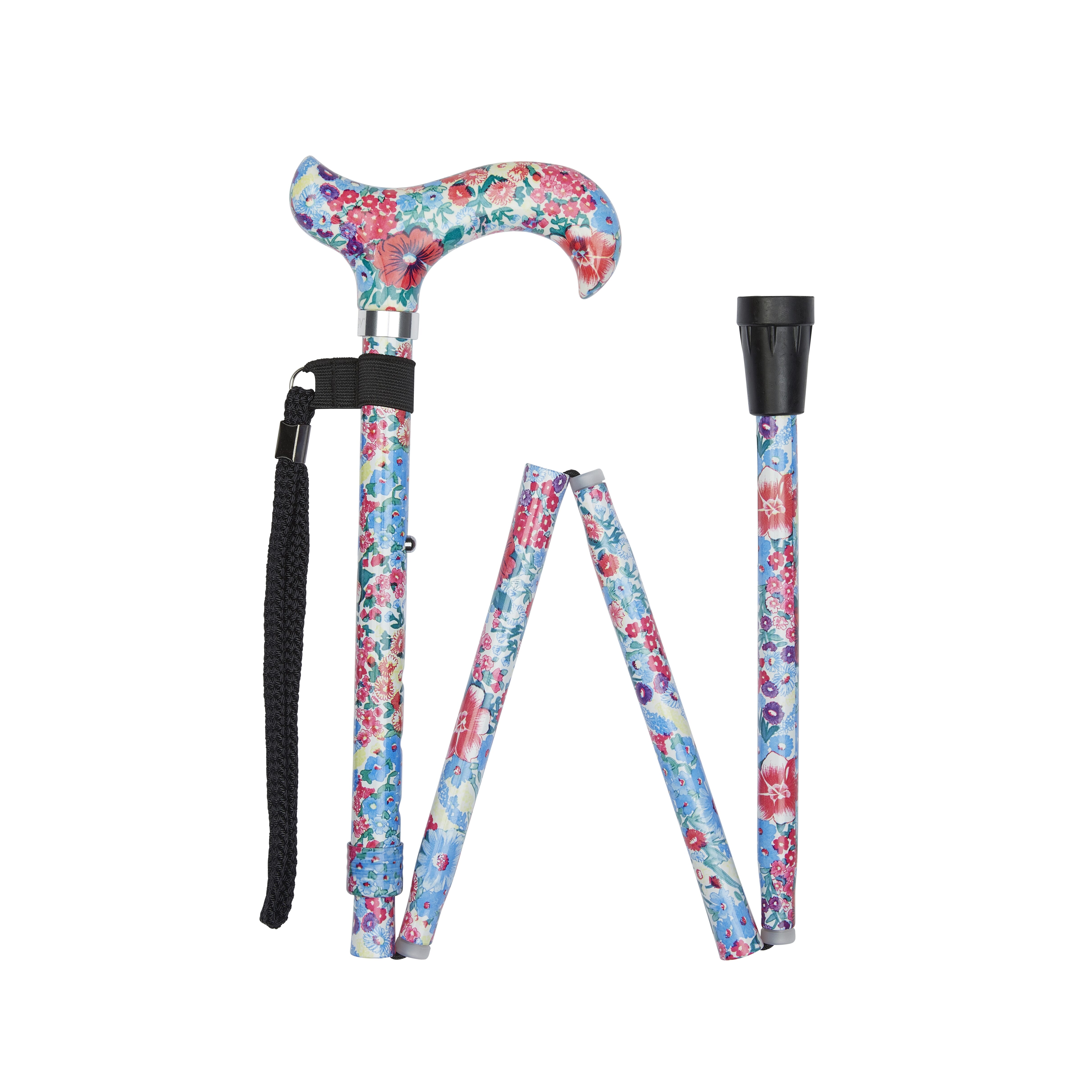 View Folding Walking Stick With Patterned Handle Multi Floral Pattern information