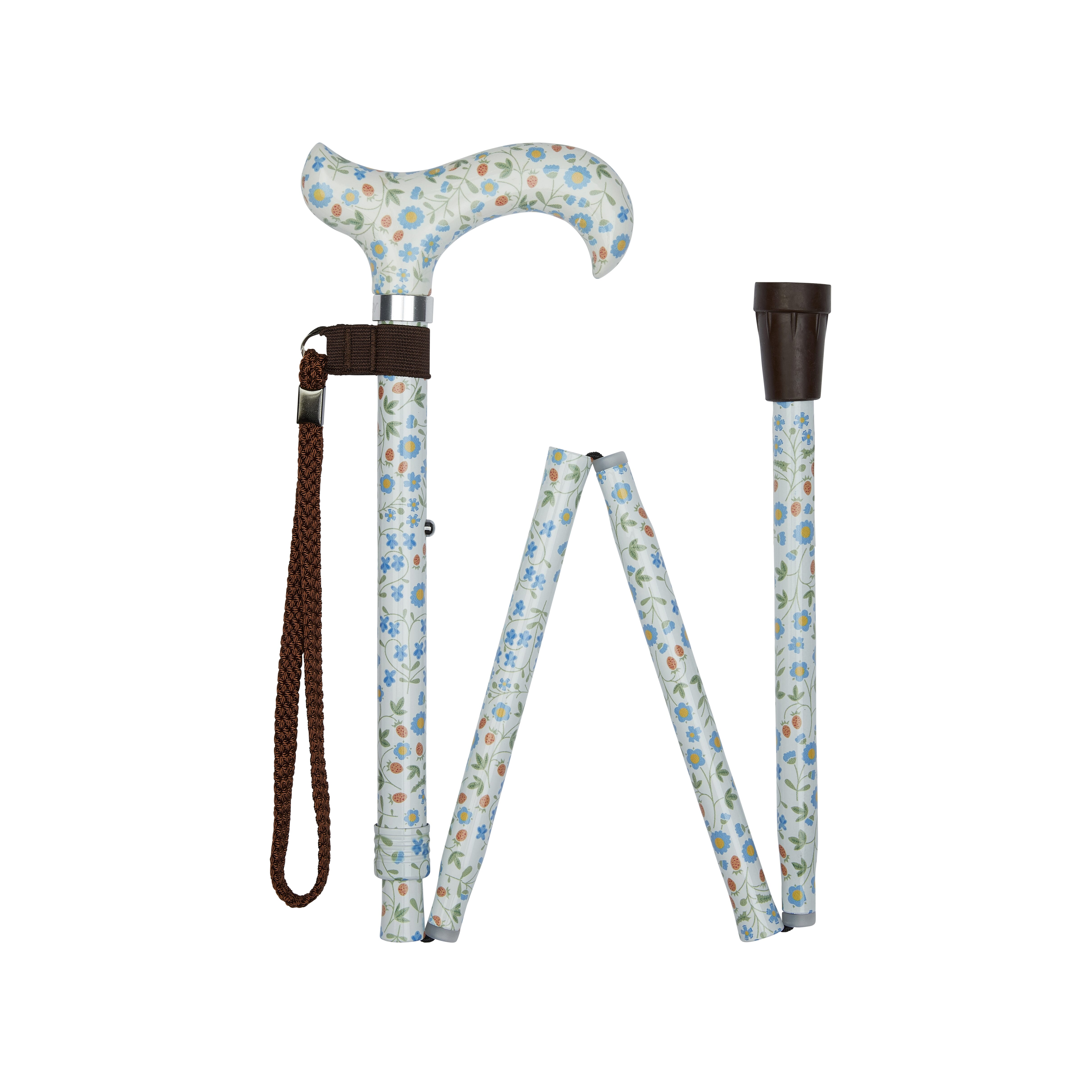 folding walking stick with patterned handle scandi floral pattern