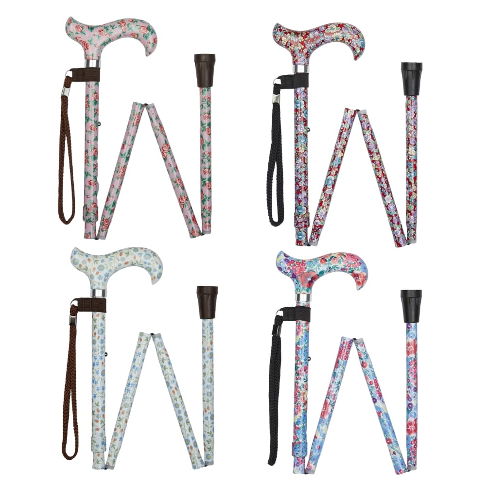 Folding Walking Stick With Patterned Handle