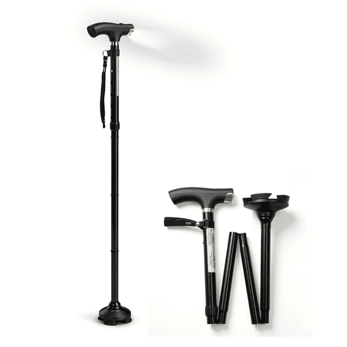 folding walking stick with torch
